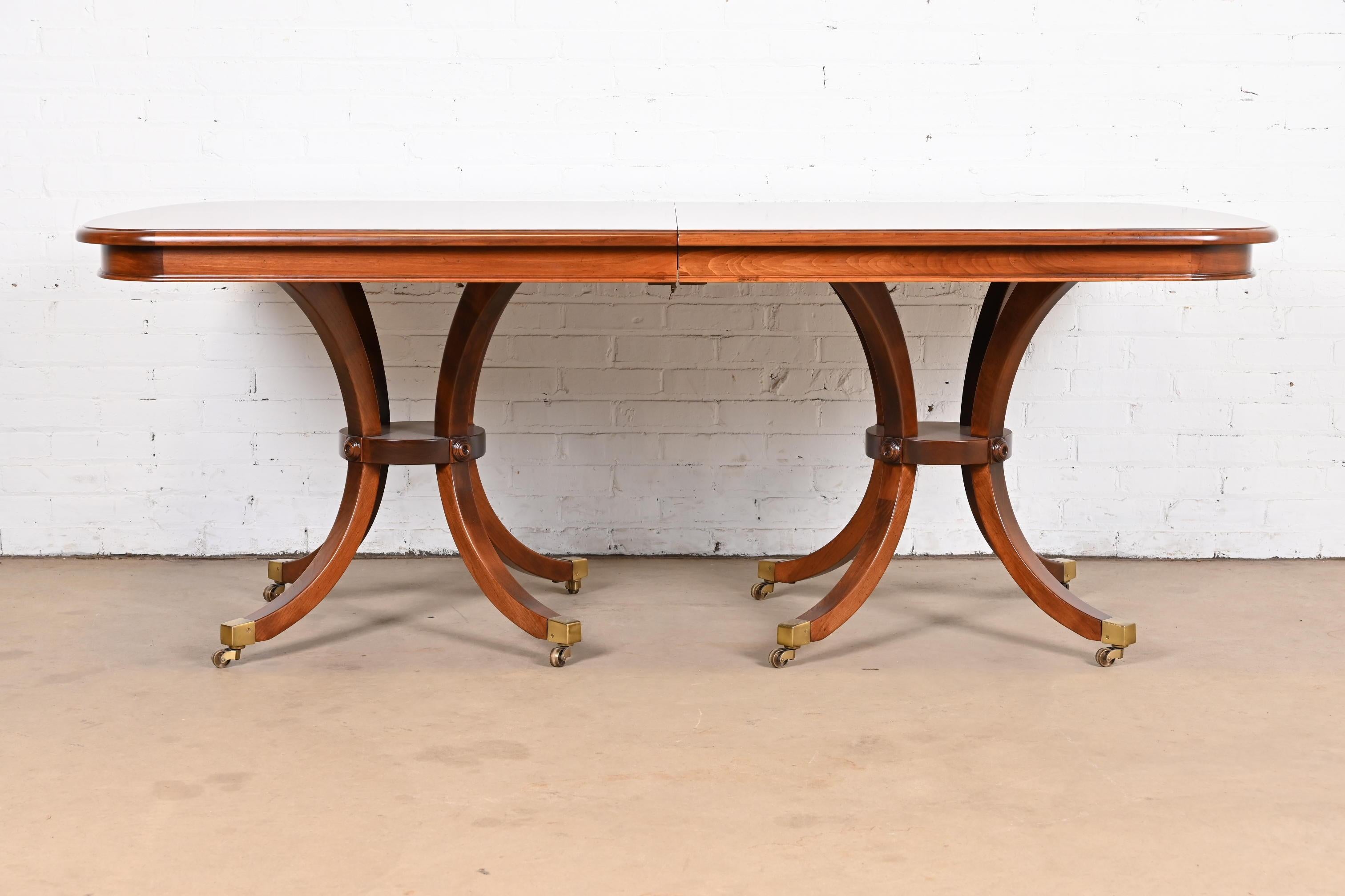 Baker Furniture Regency Cherry Wood Double Pedestal Dining Table, Refinished For Sale 3