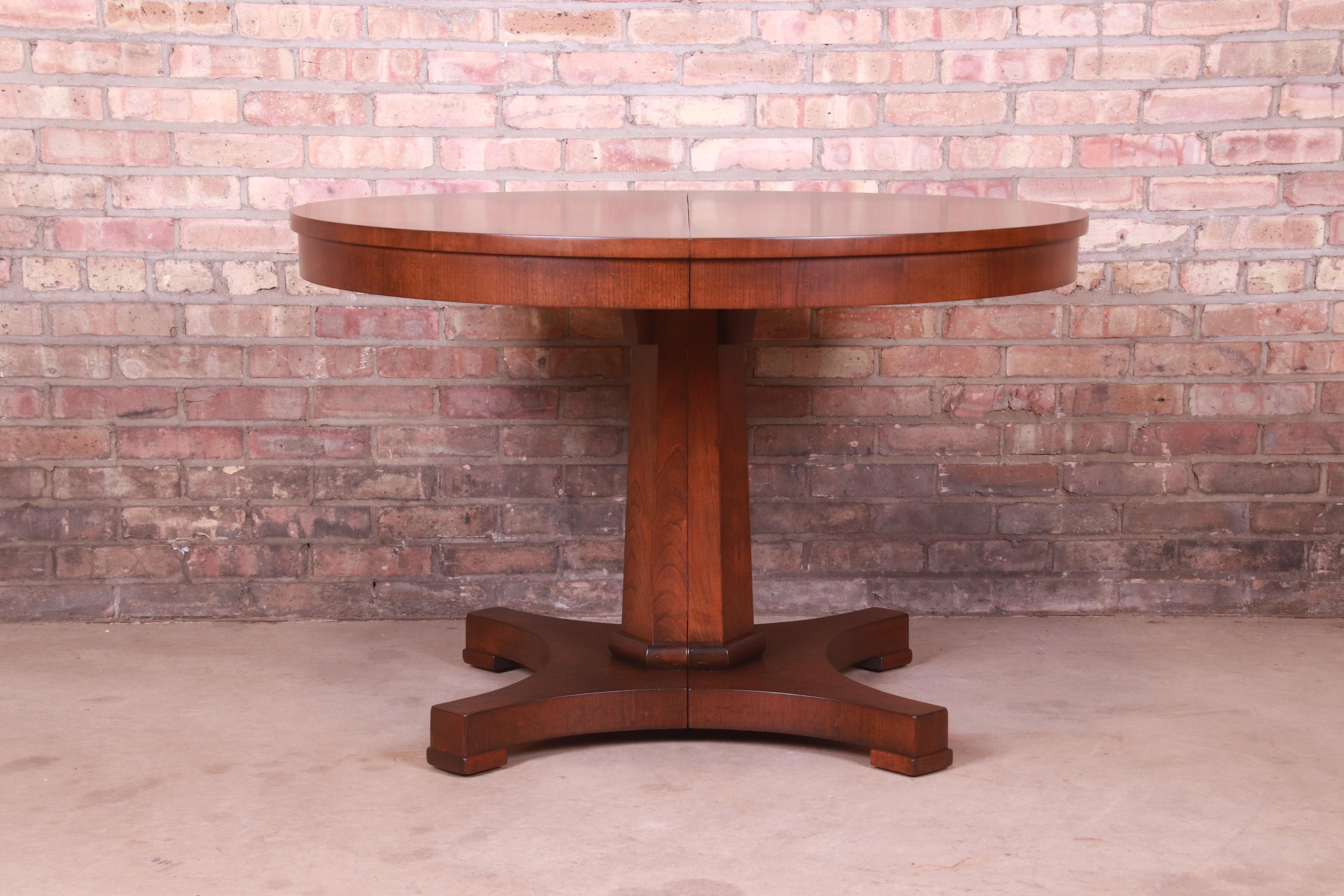 Baker Furniture Regency Cherry Wood Pedestal Dining Table, Newly Refinished 6