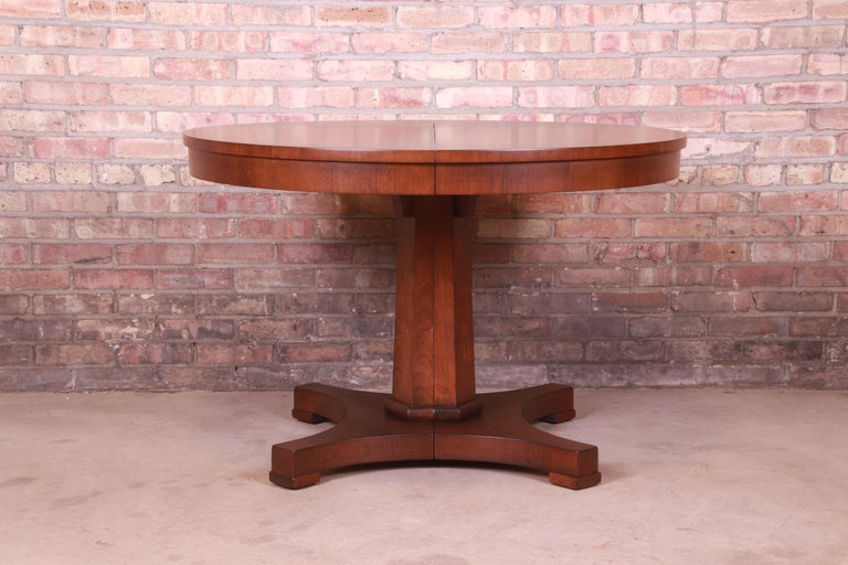 Baker Furniture Regency Cherry Wood Pedestal Dining Table, Newly Refinished For Sale 6