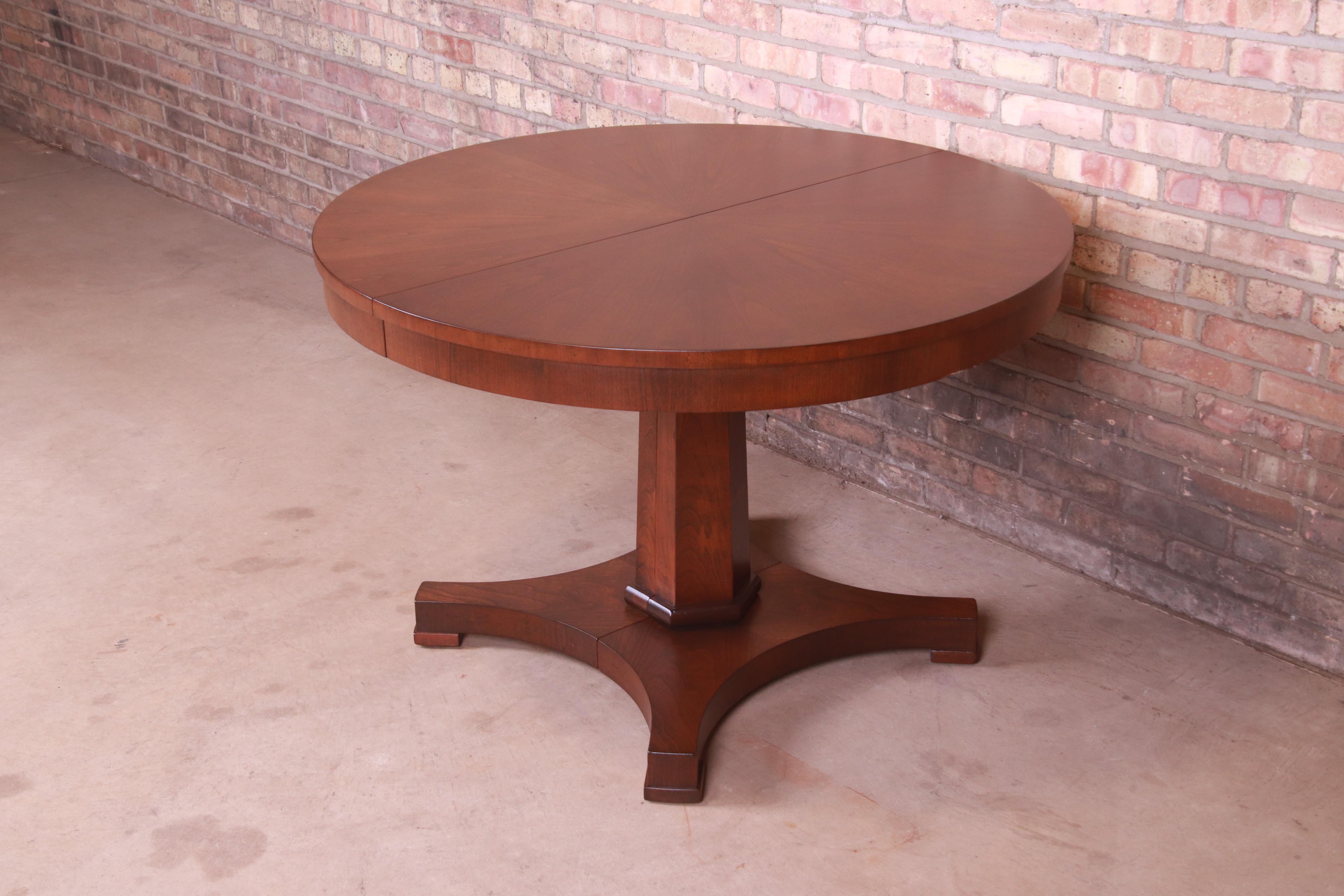 Baker Furniture Regency Cherry Wood Pedestal Dining Table, Newly Refinished 7