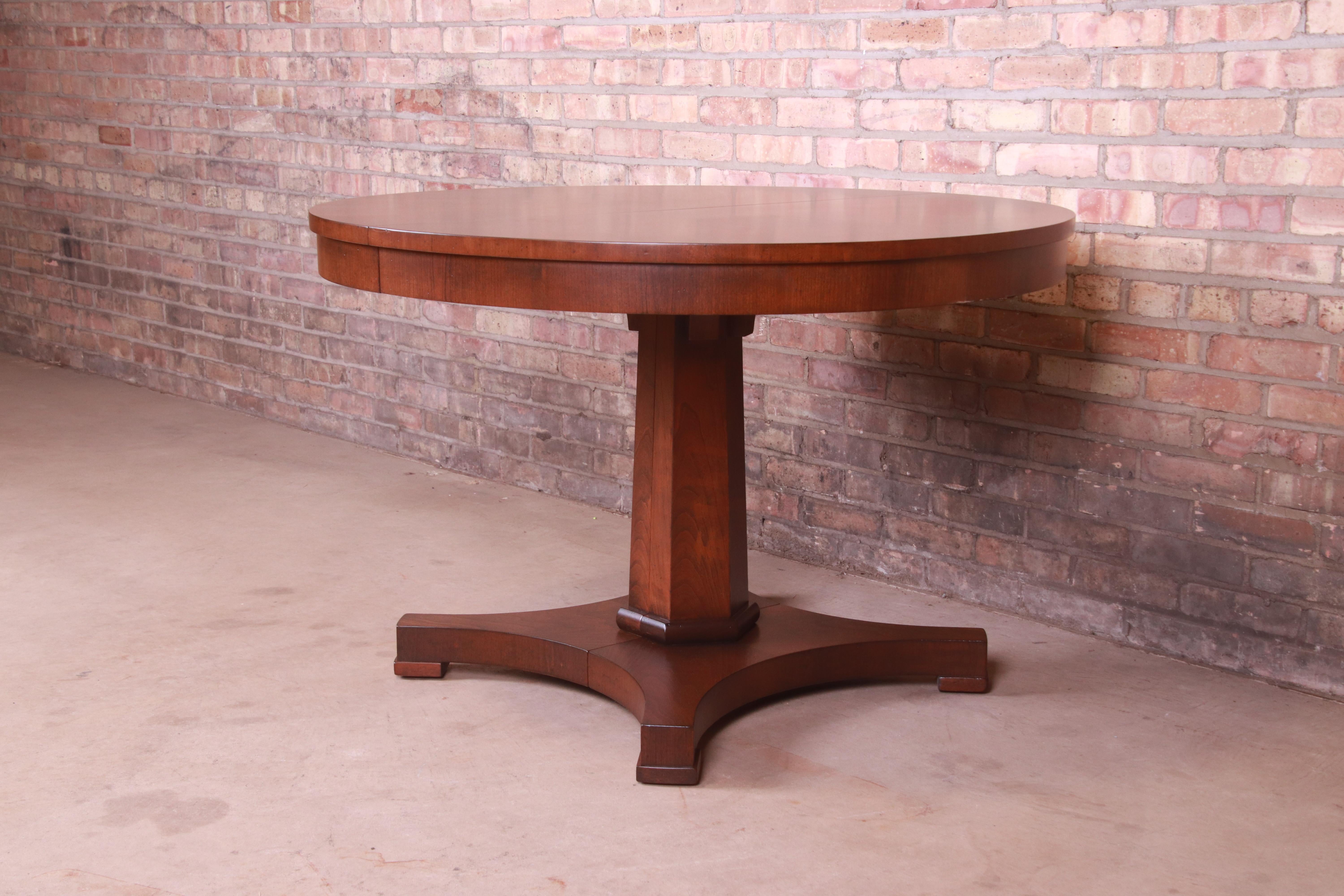 Baker Furniture Regency Cherry Wood Pedestal Dining Table, Newly Refinished 8