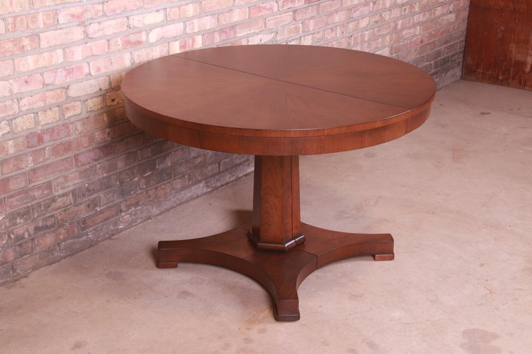 Baker Furniture Regency Cherry Wood Pedestal Dining Table, Newly Refinished For Sale 9