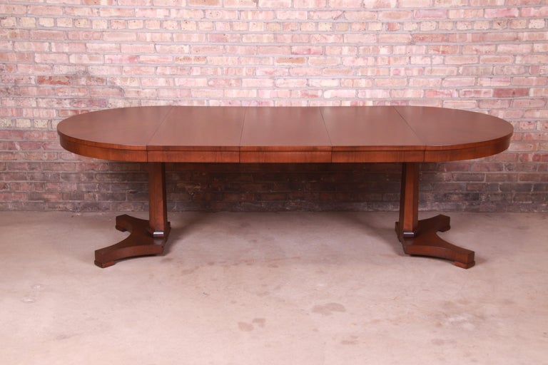 American Baker Furniture Regency Cherry Wood Pedestal Dining Table, Newly Refinished For Sale