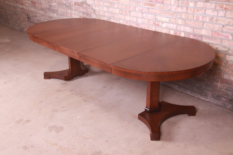 Baker Furniture Regency Cherry Wood Pedestal Dining Table, Newly Refinished In Good Condition For Sale In South Bend, IN