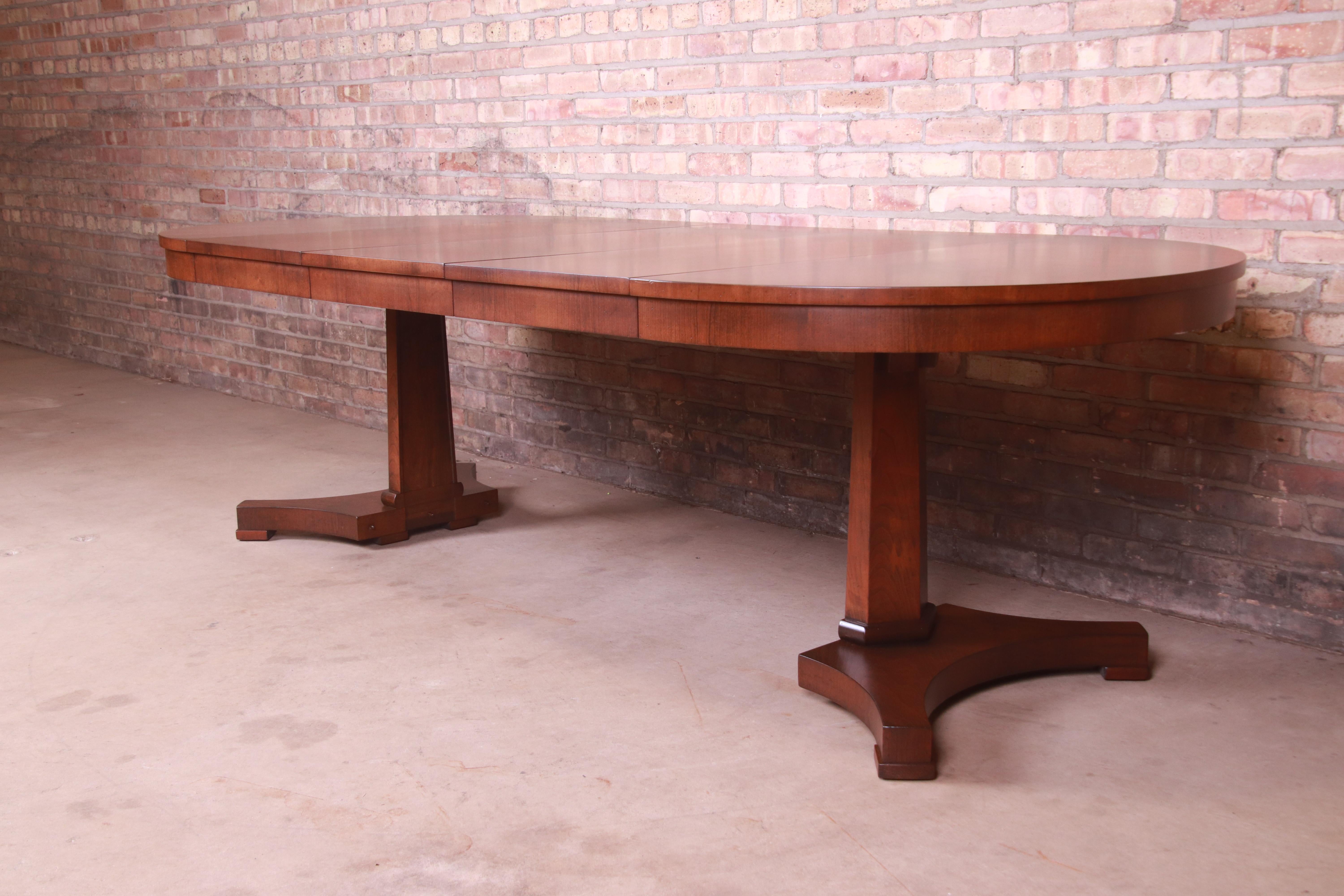 Mid-20th Century Baker Furniture Regency Cherry Wood Pedestal Dining Table, Newly Refinished