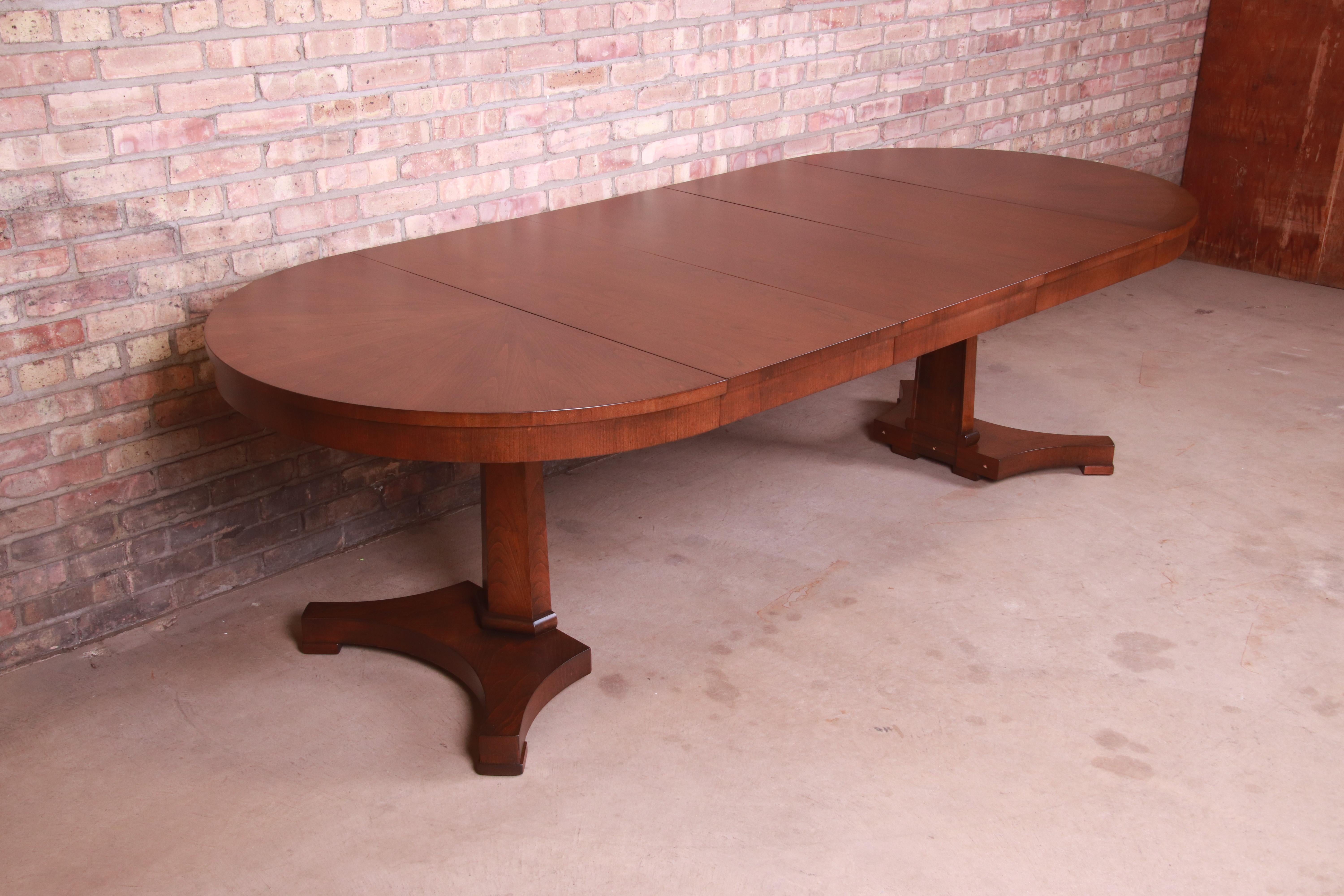 Baker Furniture Regency Cherry Wood Pedestal Dining Table, Newly Refinished 1