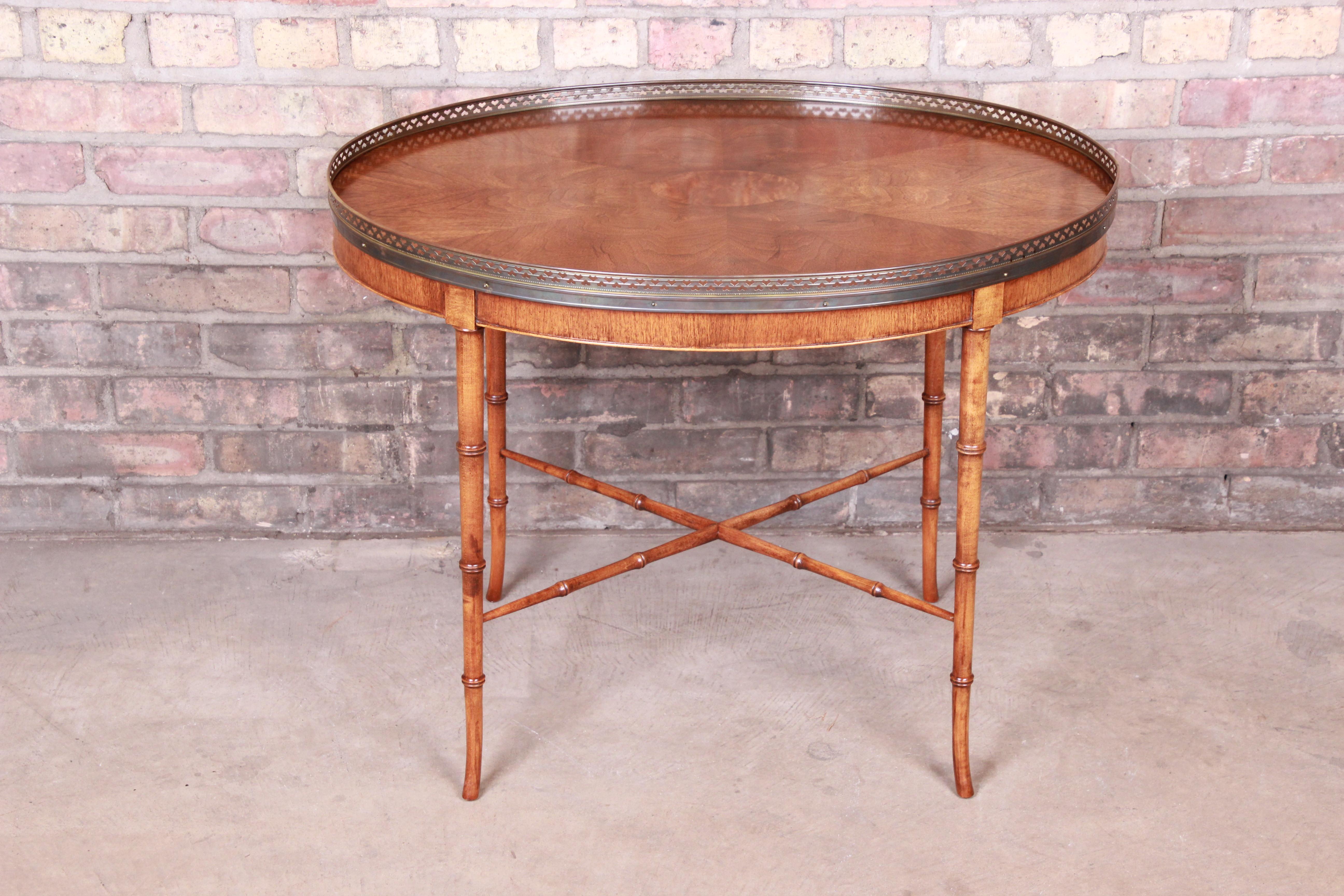 American Baker Furniture Regency Faux Bamboo Walnut Tea Table