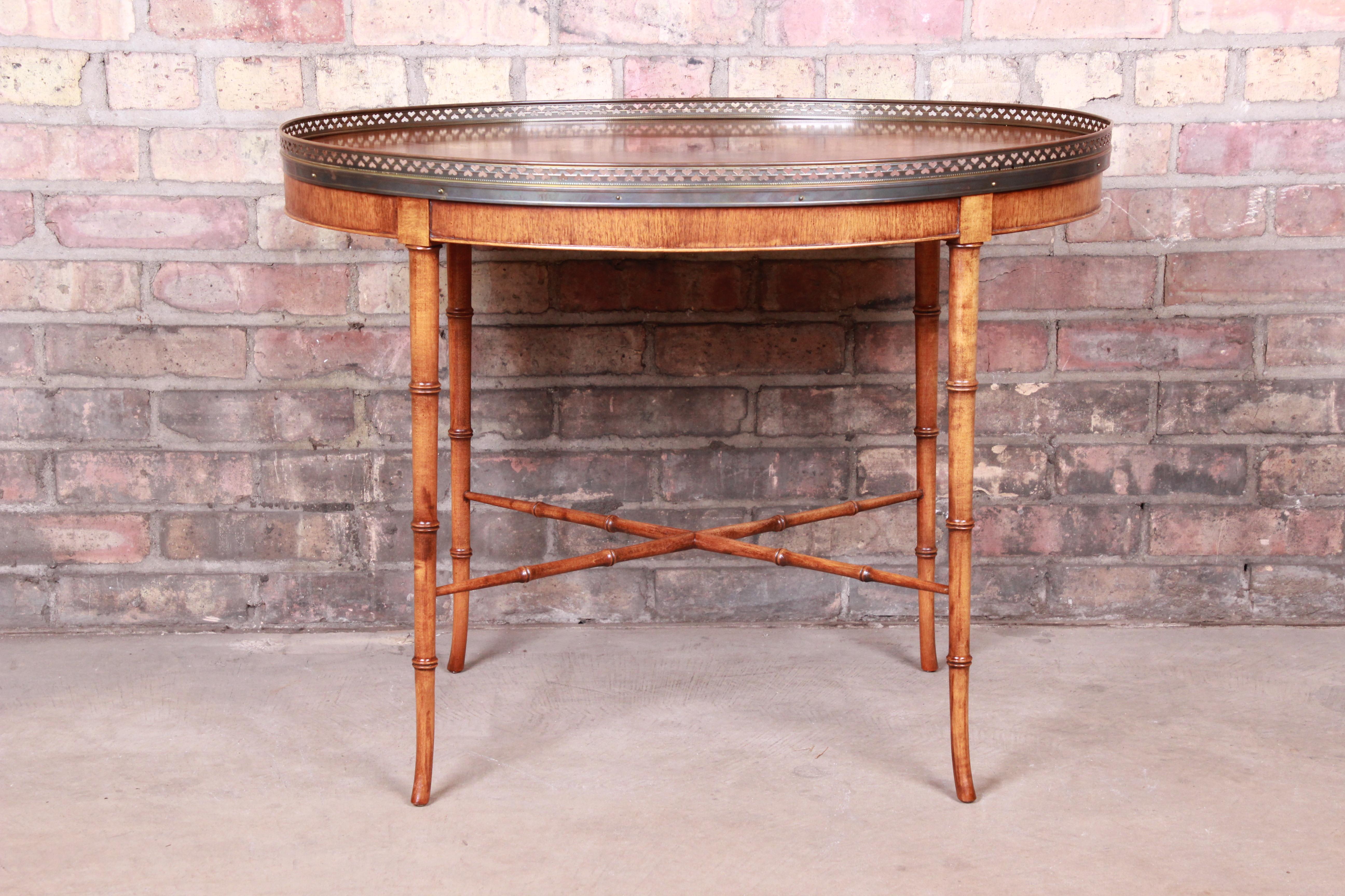 Baker Furniture Regency Faux Bamboo Walnut Tea Table In Good Condition In South Bend, IN