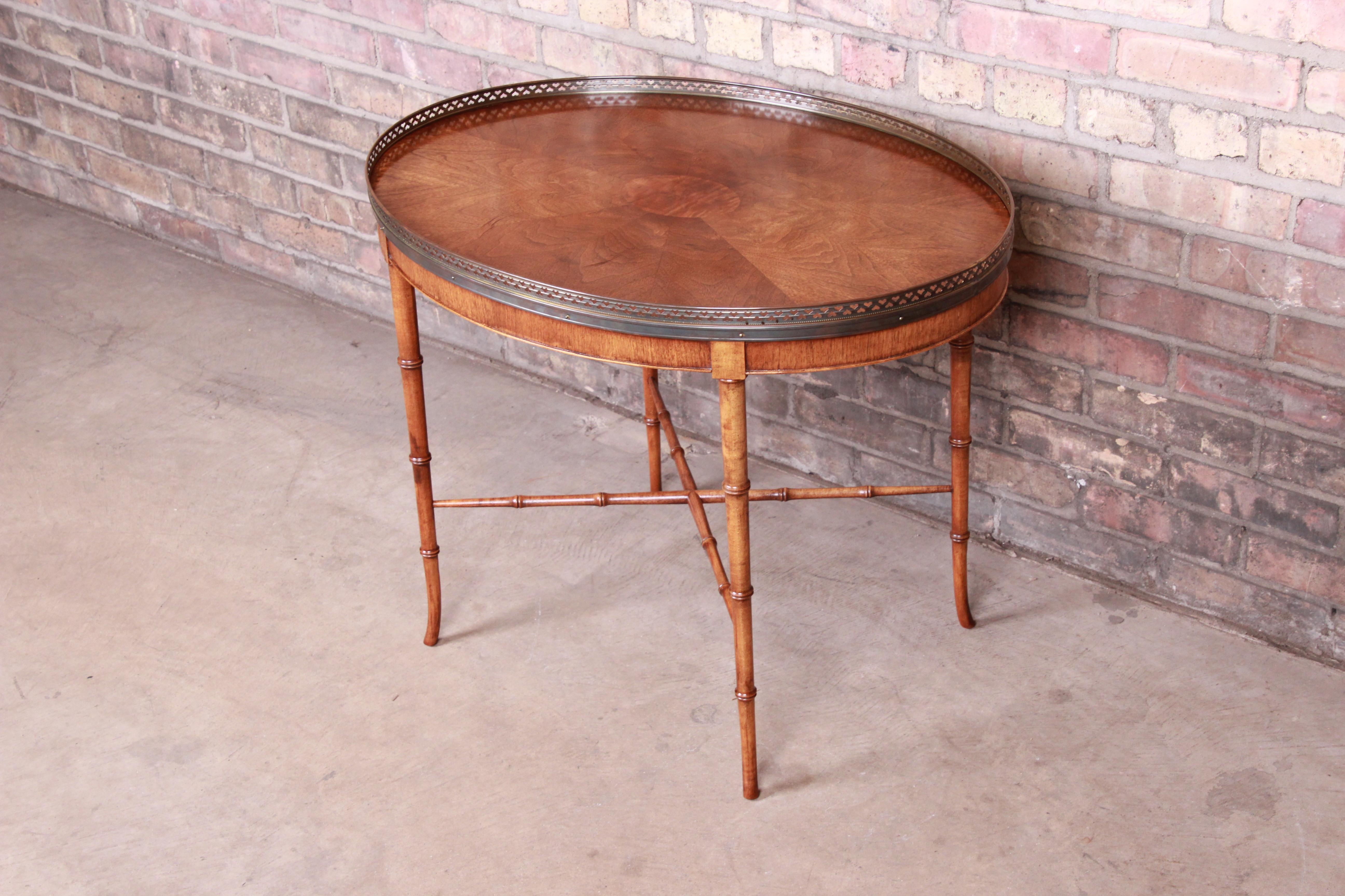 20th Century Baker Furniture Regency Faux Bamboo Walnut Tea Table