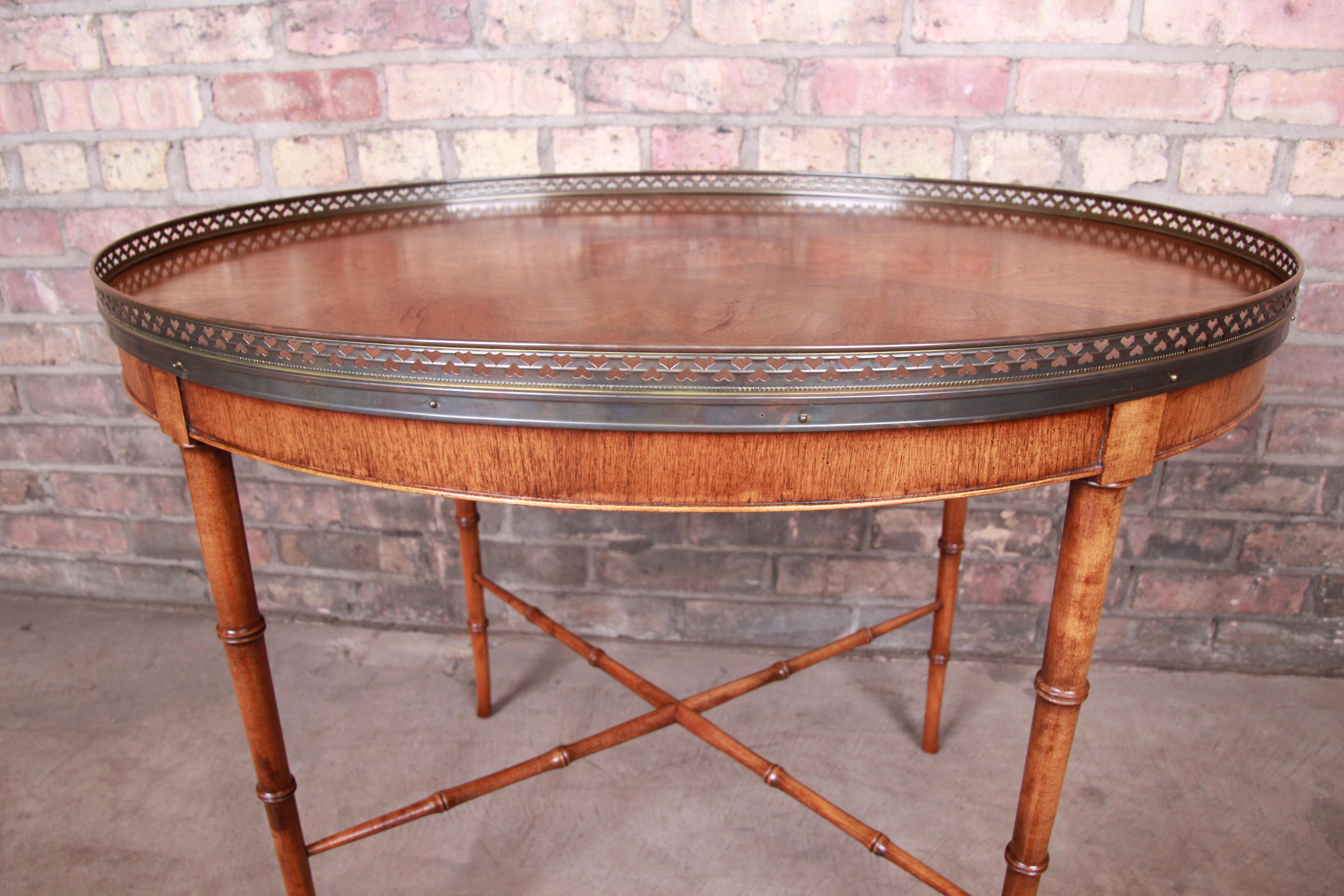Baker Furniture Regency Faux Bamboo Walnut Tea Table 1