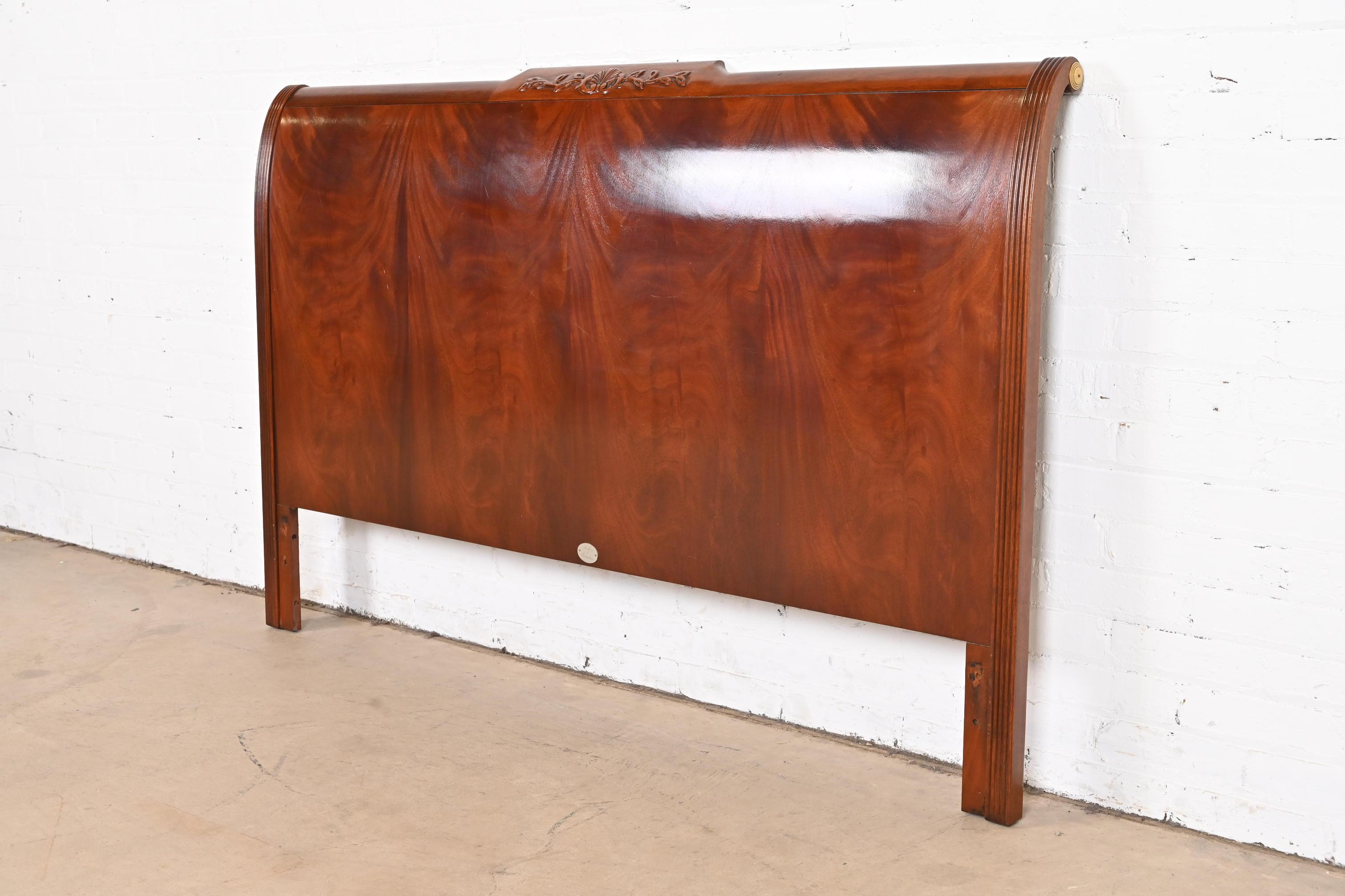 Late 20th Century Baker Furniture Regency Flame Mahogany Queen Size Headboard