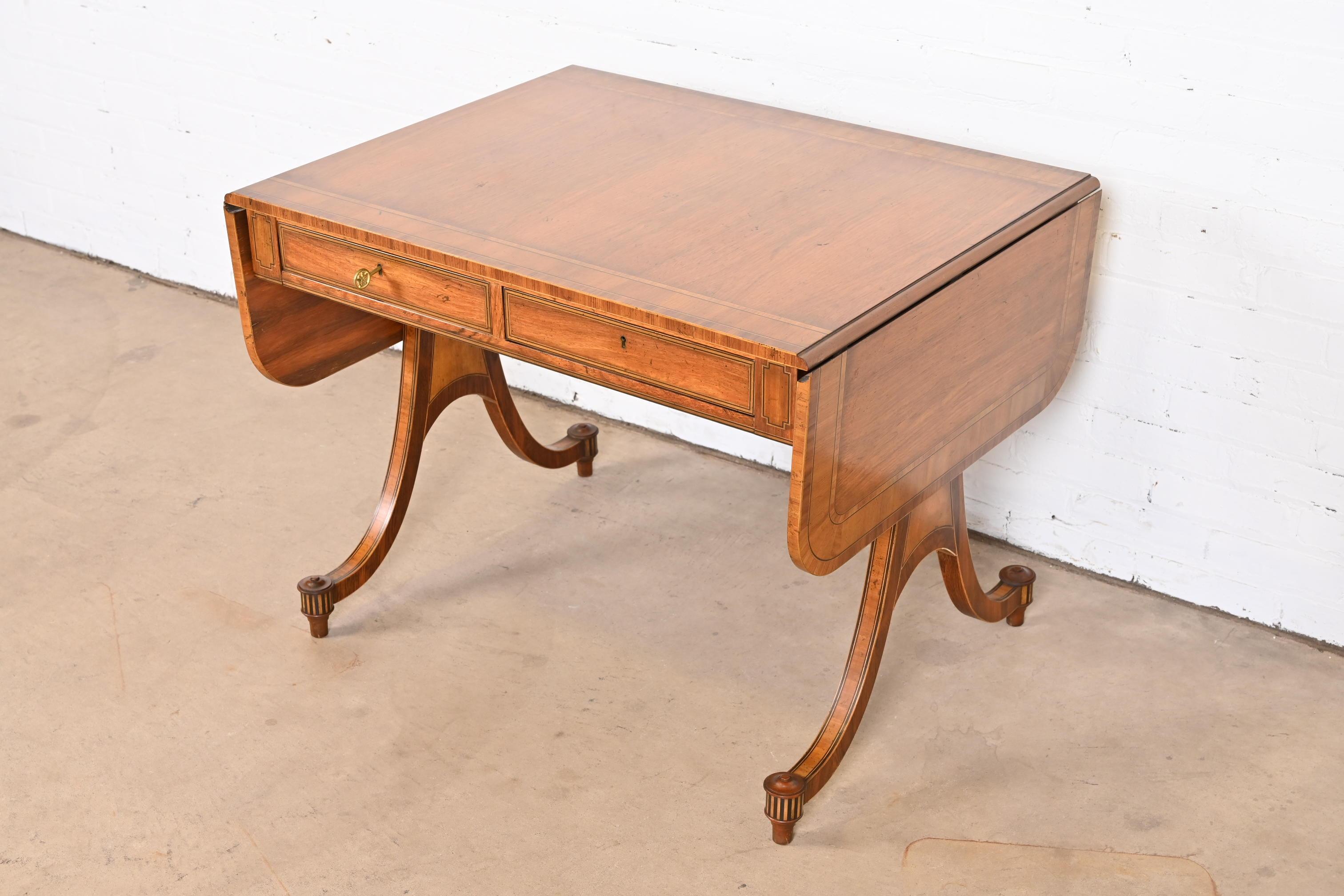 Baker Furniture Regency Inlaid Walnut Writing Desk or Console Table 10