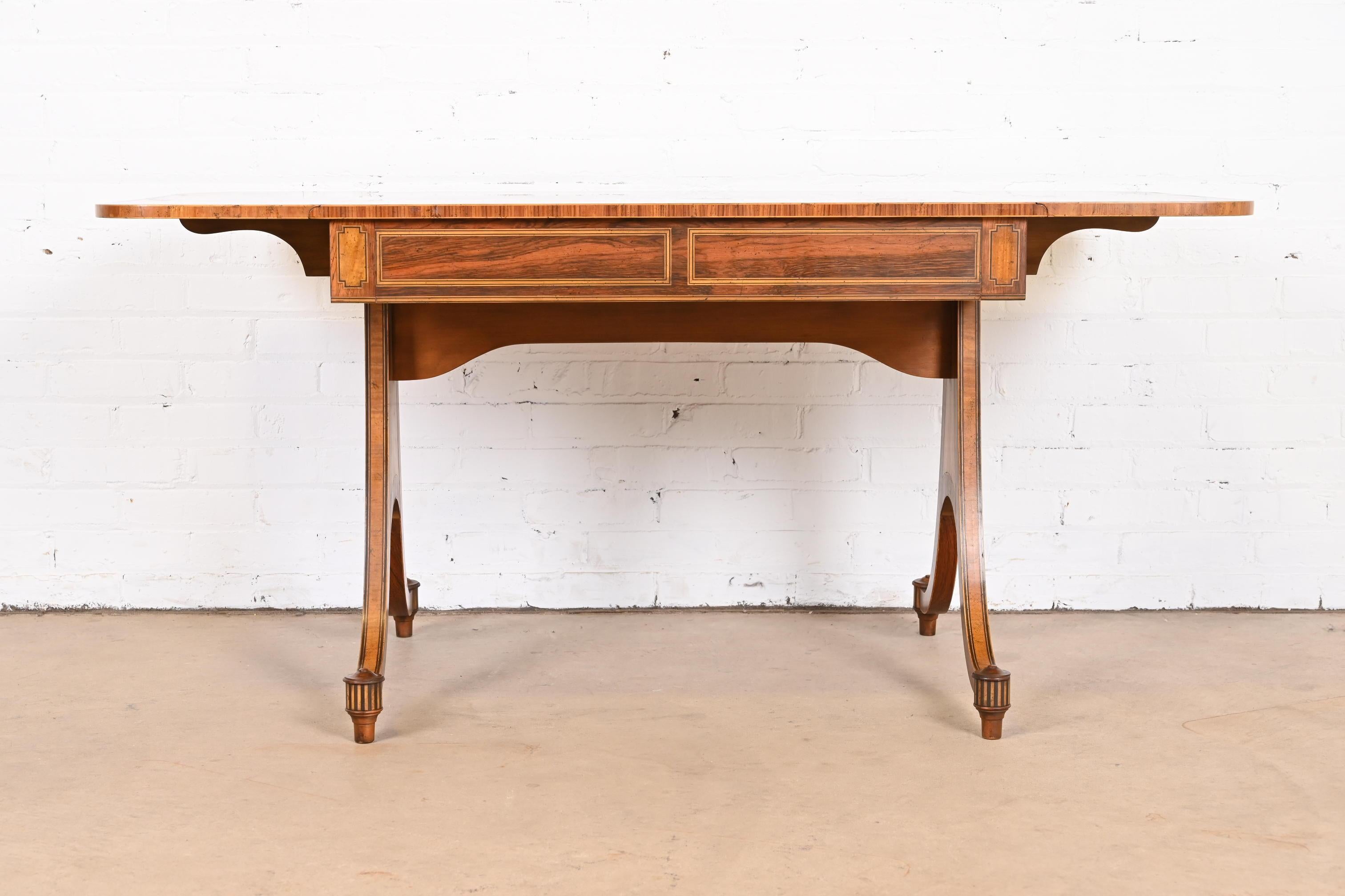Baker Furniture Regency Inlaid Walnut Writing Desk or Console Table 14