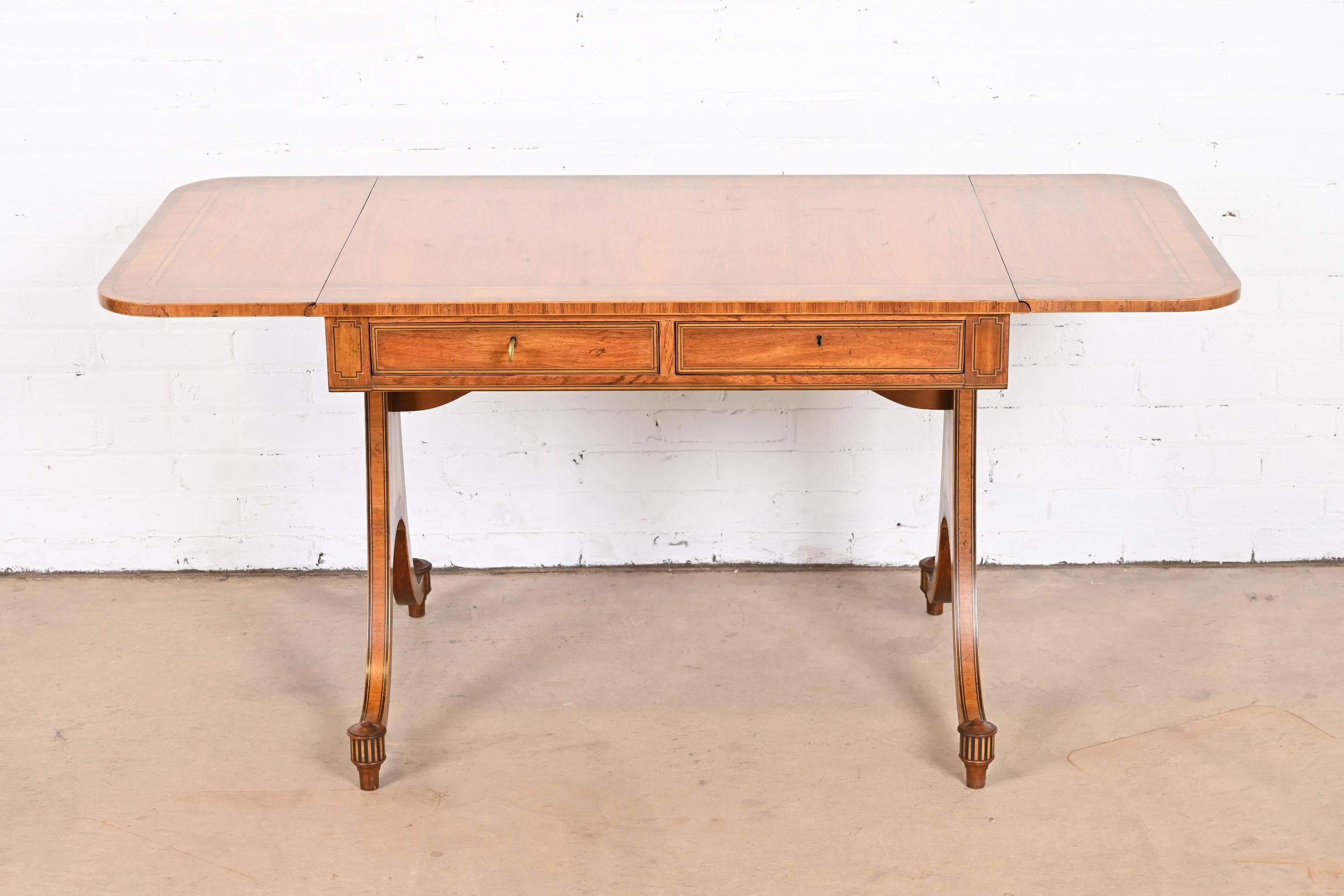 Baker Furniture Regency Inlaid Walnut Writing Desk or Console Table In Good Condition In South Bend, IN