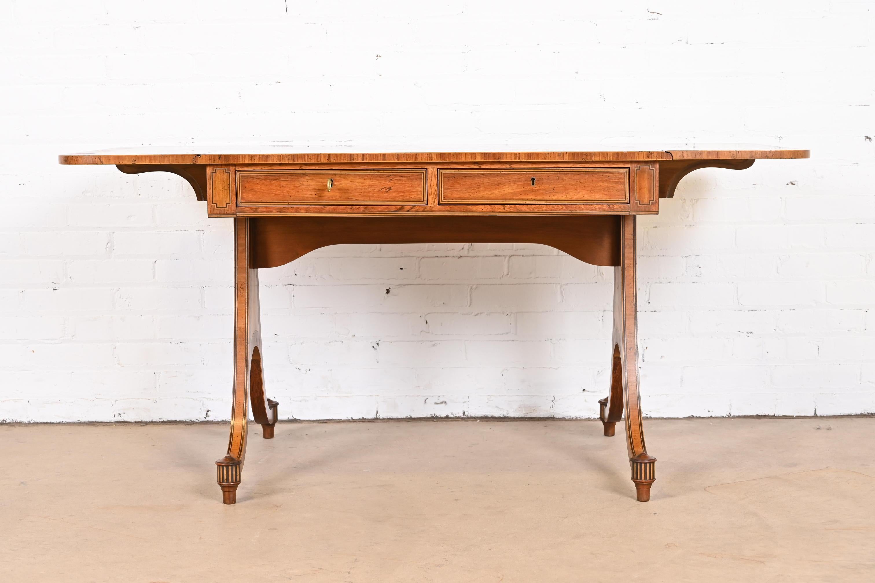 Mid-20th Century Baker Furniture Regency Inlaid Walnut Writing Desk or Console Table