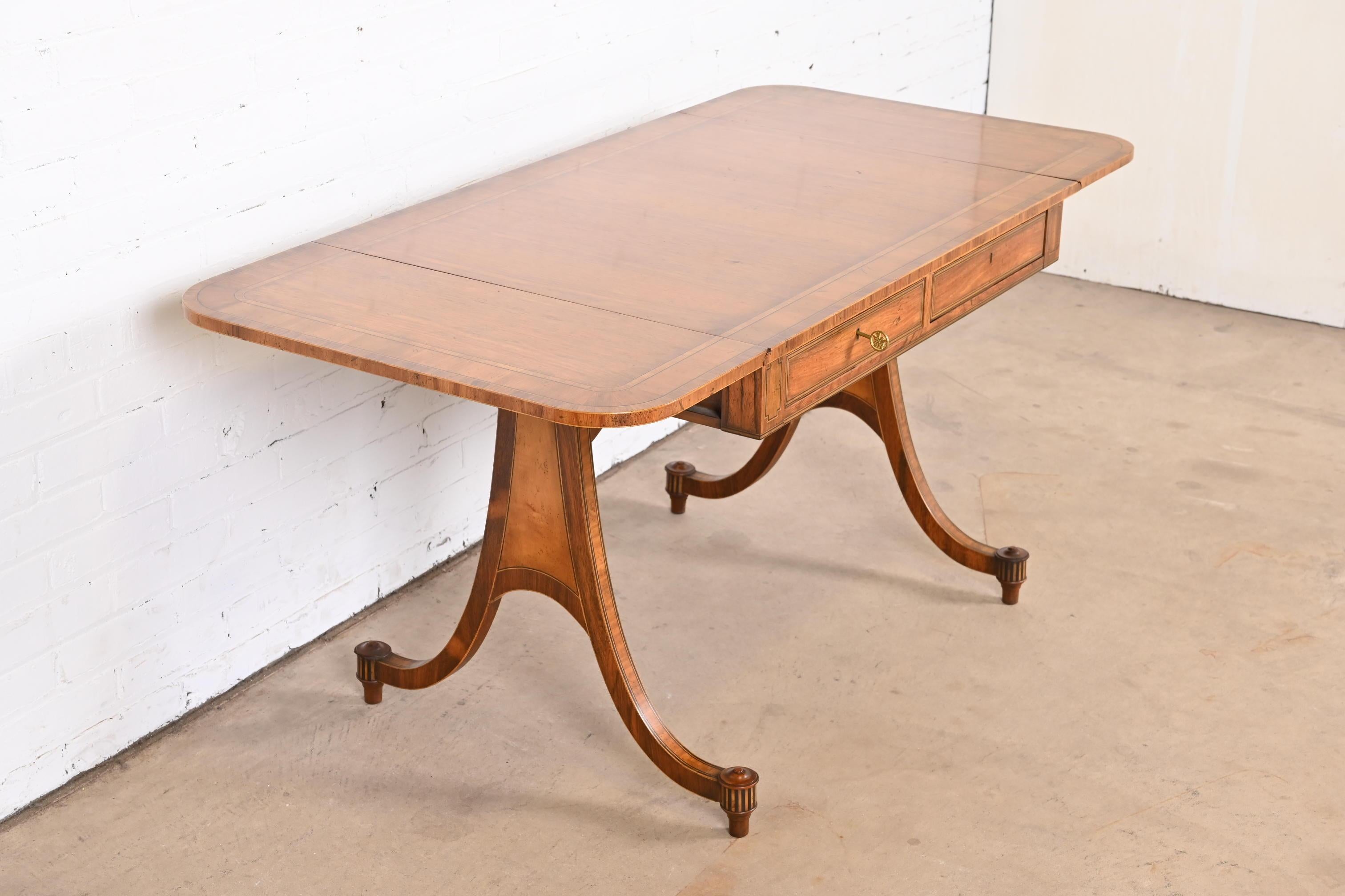 Ebony Baker Furniture Regency Inlaid Walnut Writing Desk or Console Table