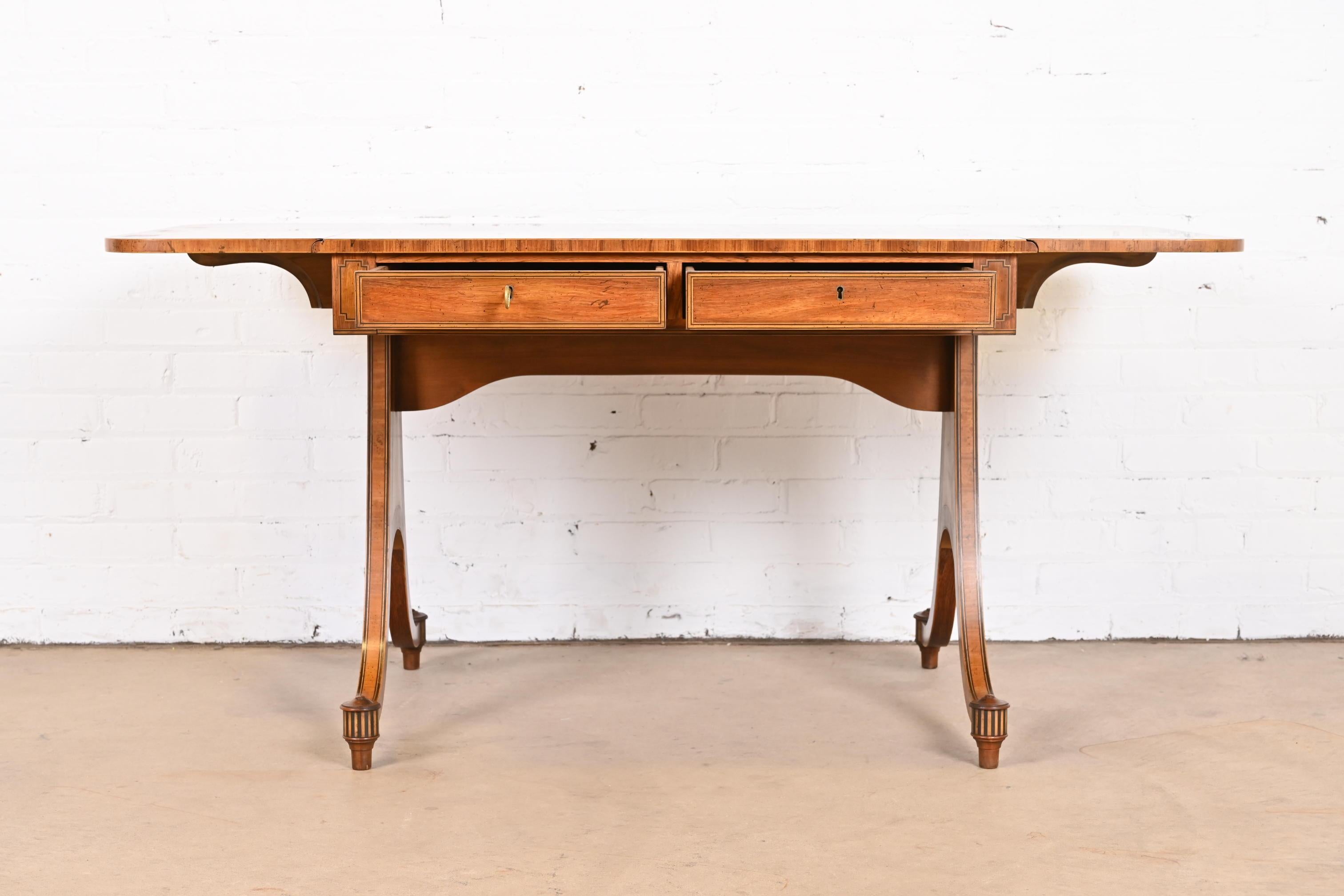 Baker Furniture Regency Inlaid Walnut Writing Desk or Console Table 2