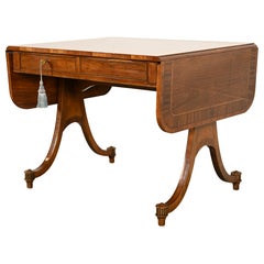 Baker Furniture Regency Inlaid Yew Wood Writing Desk or Console Table, 1980s
