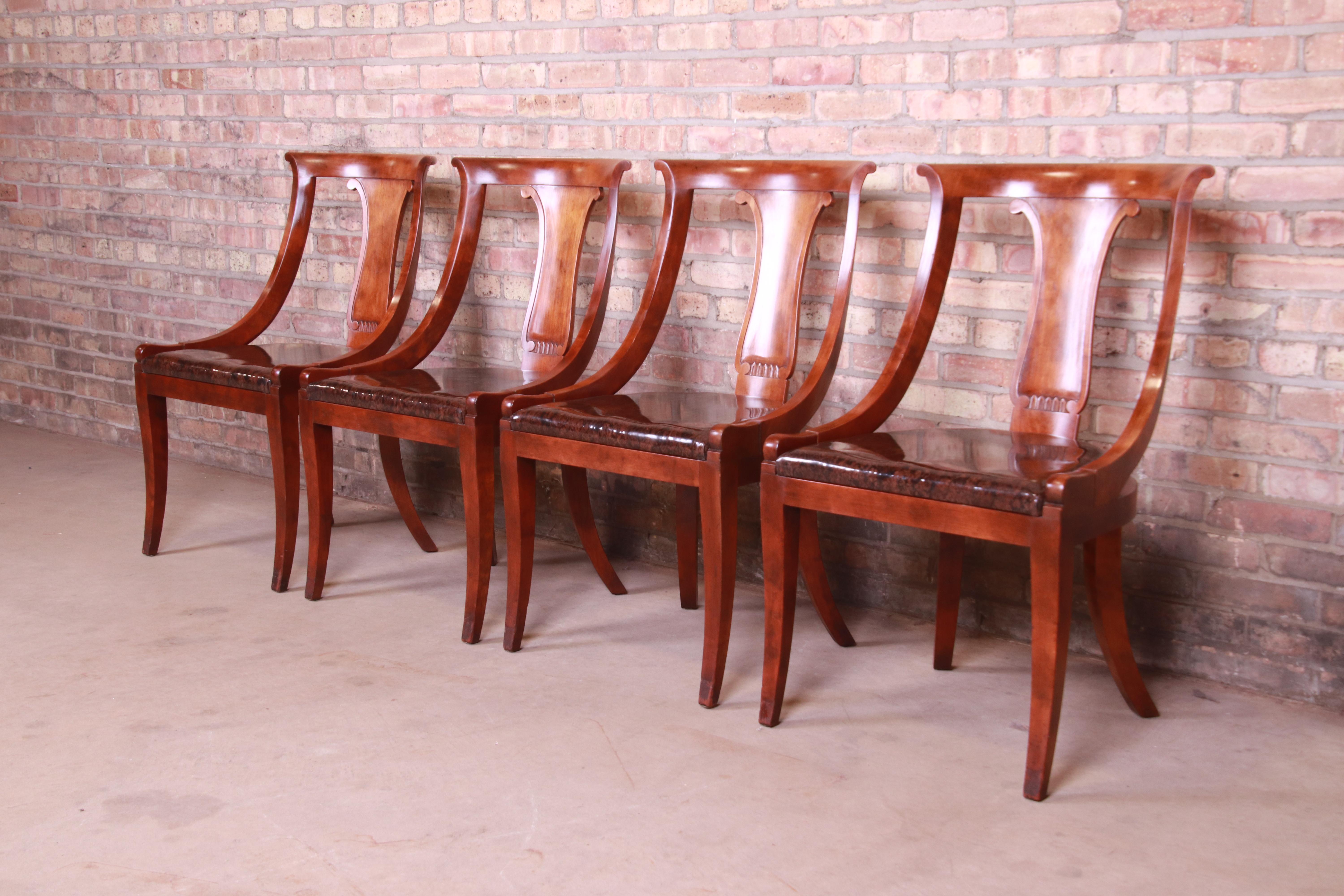 Baker Furniture Regency Klismos Style Mahogany Dining Chairs, Set of Four In Good Condition In South Bend, IN