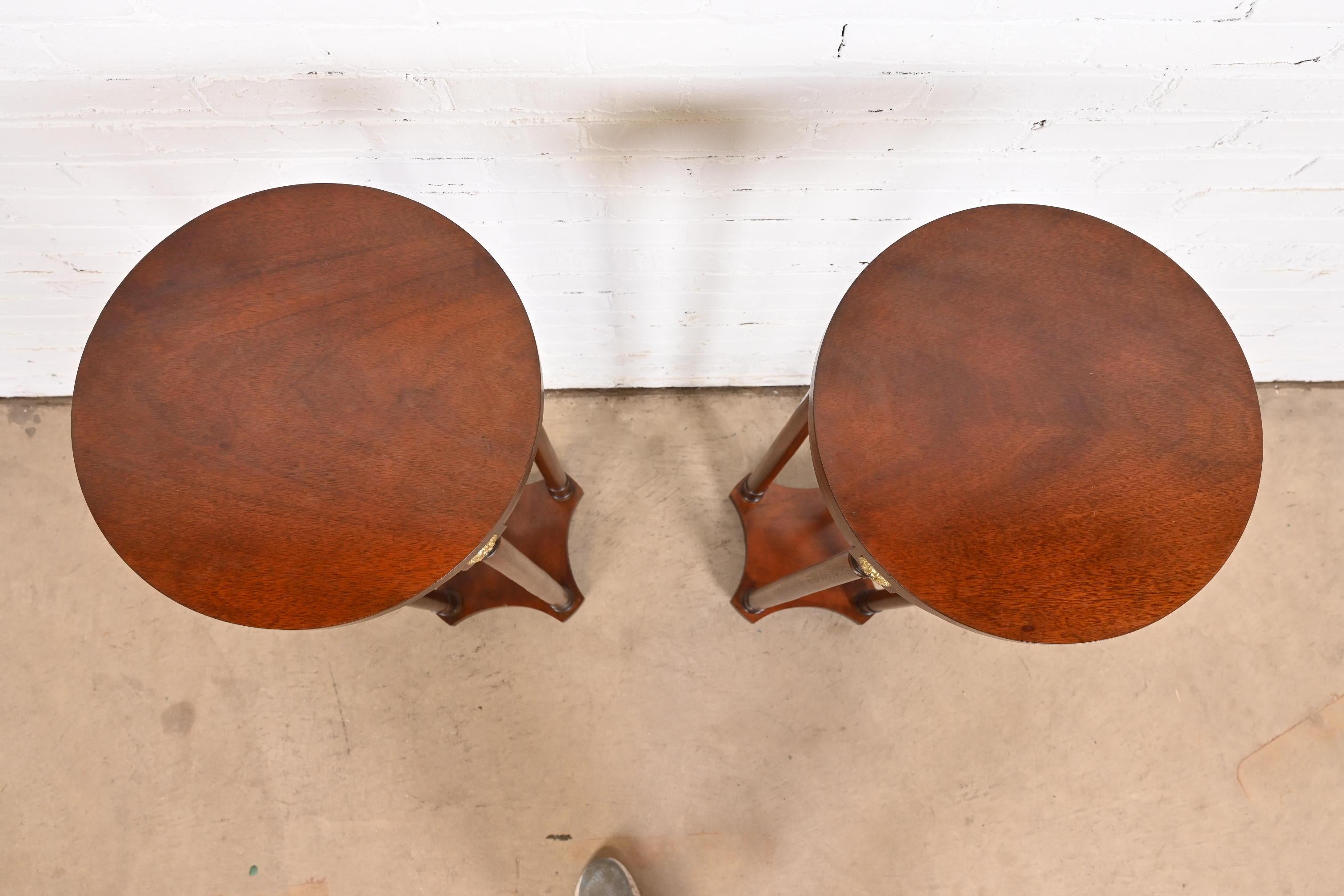 Baker Furniture Regency Mahogany and Brass Pedestal Plant Stands, Pair 1