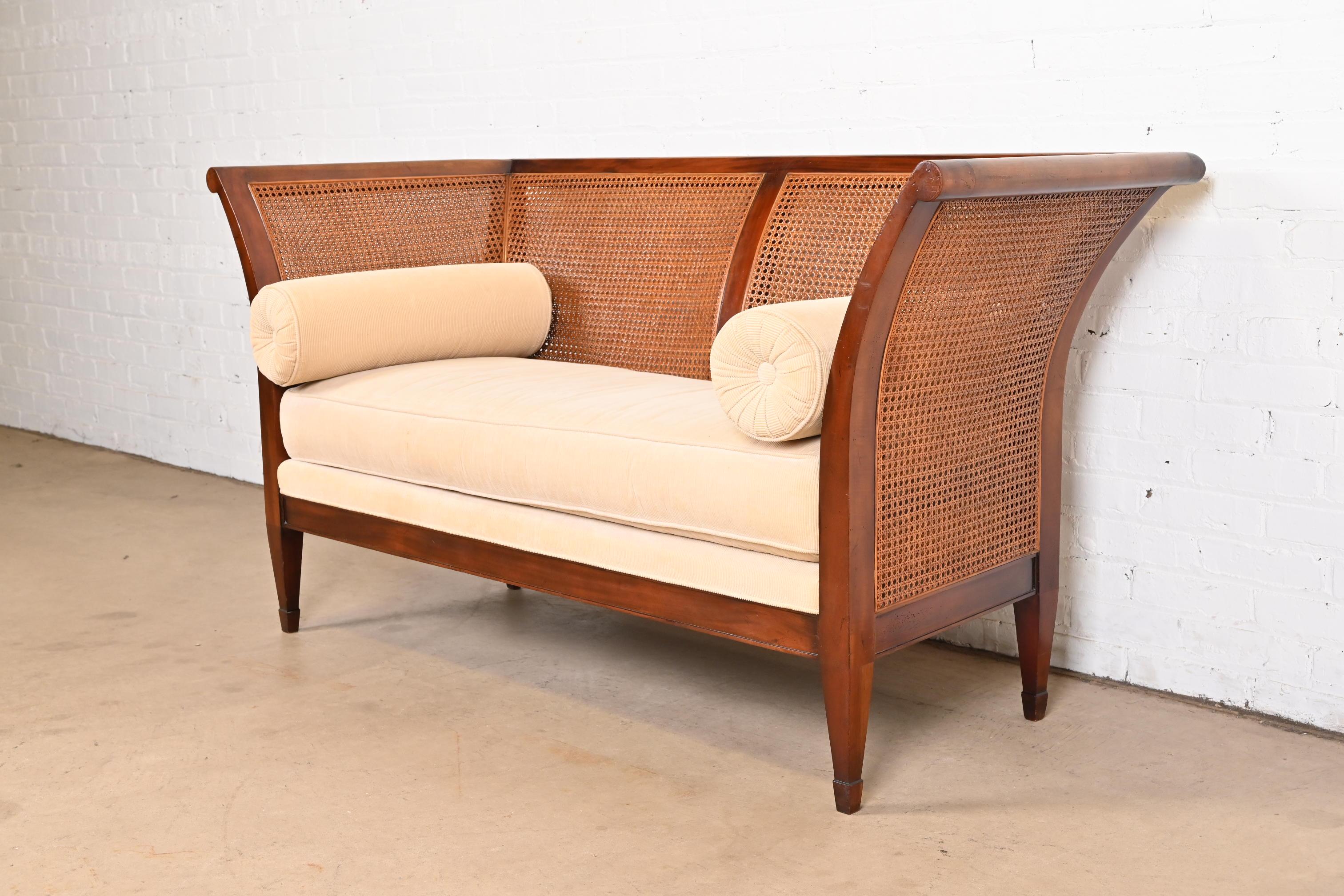 American Baker Furniture Regency Mahogany and Cane Settee