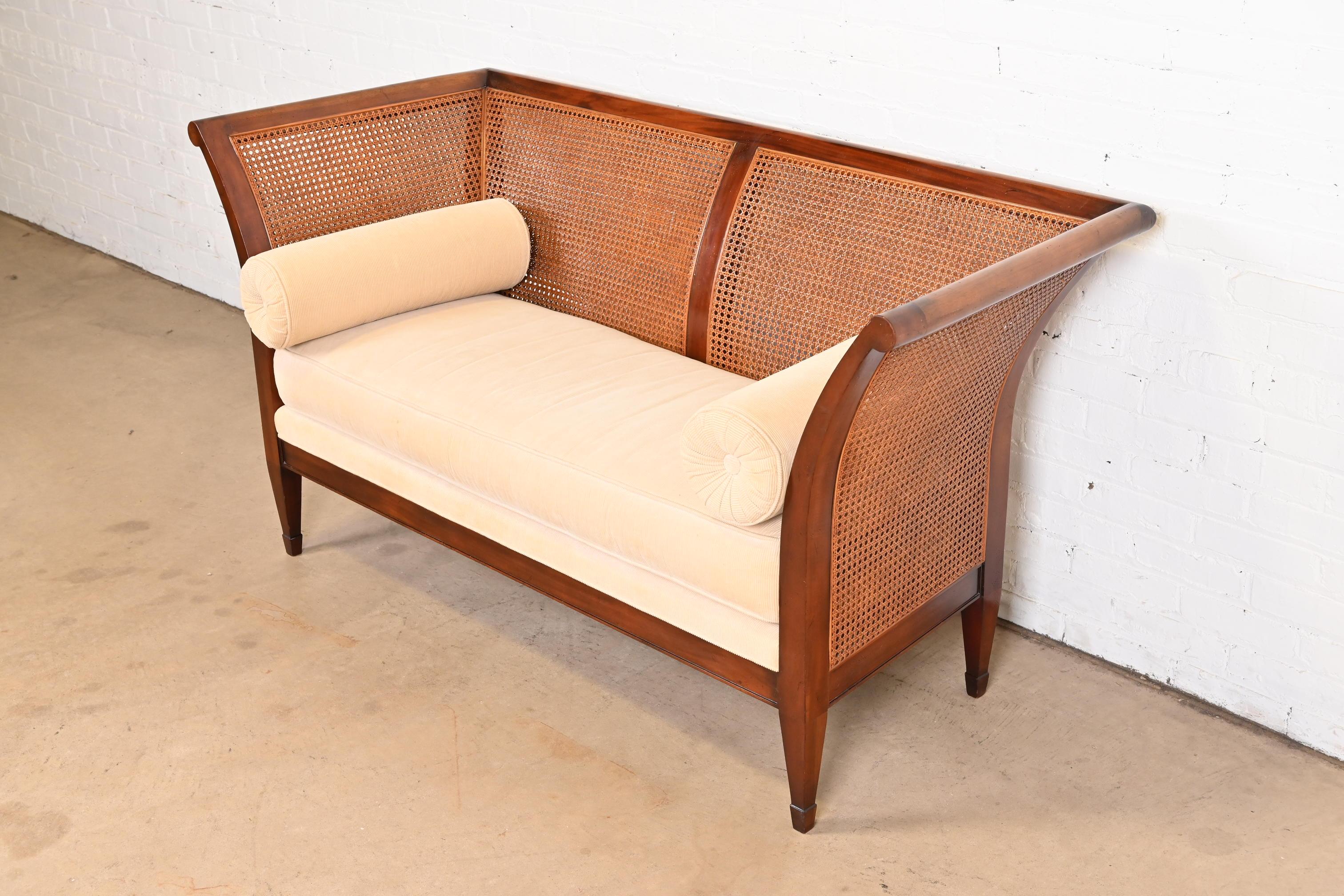 Baker Furniture Regency Mahogany and Cane Settee In Good Condition In South Bend, IN