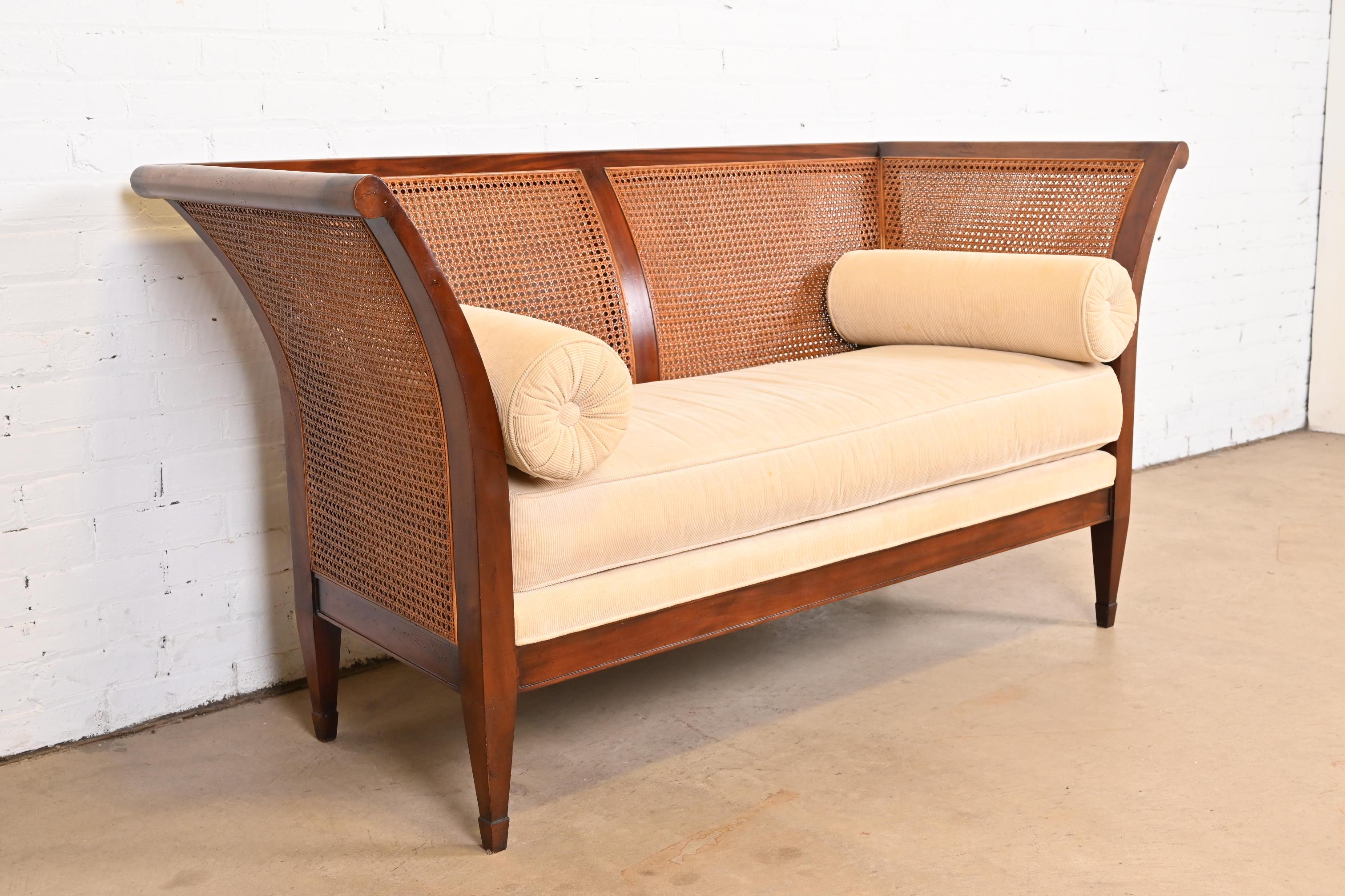 20th Century Baker Furniture Regency Mahogany and Cane Settee