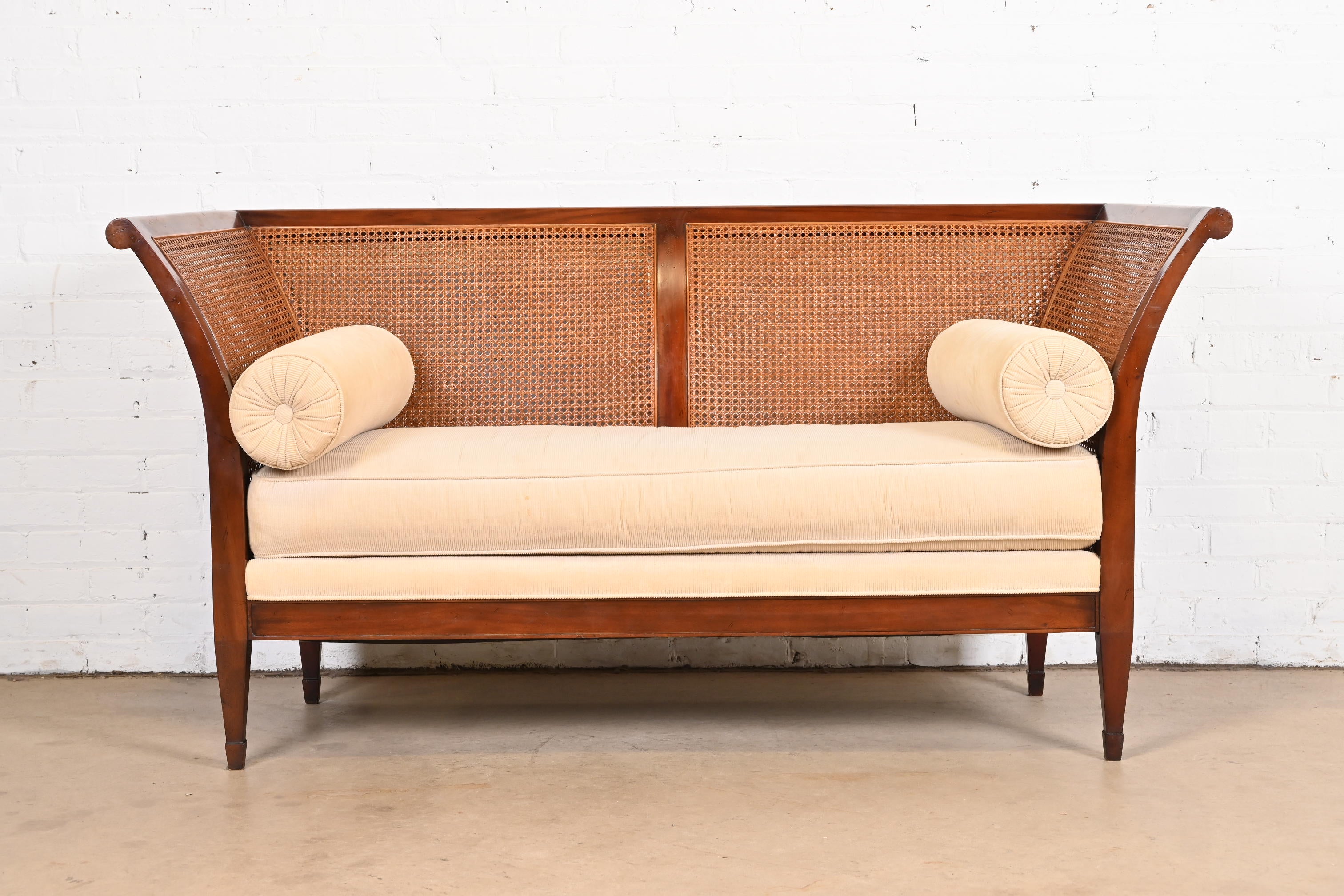 Baker Furniture Regency Mahogany and Cane Settee For Sale at 1stDibs