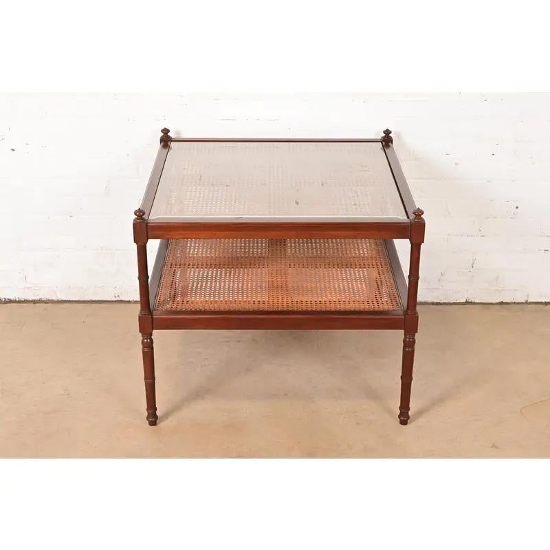 American Baker Furniture Regency Mahogany and Cane Two-Tier Coffee Table For Sale
