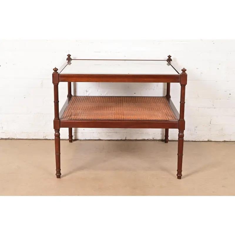 Baker Furniture Regency Mahogany and Cane Two-Tier Coffee Table In Good Condition For Sale In South Bend, IN