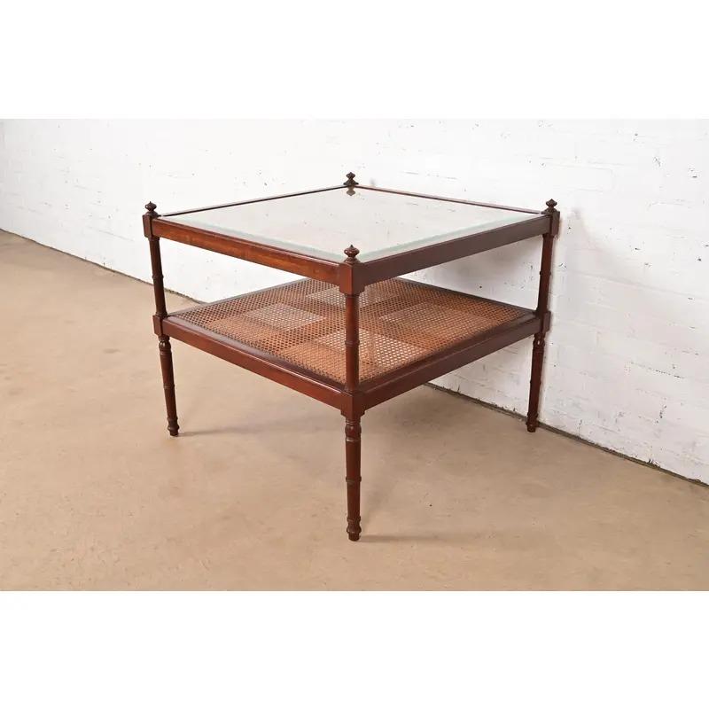 20th Century Baker Furniture Regency Mahogany and Cane Two-Tier Coffee Table For Sale