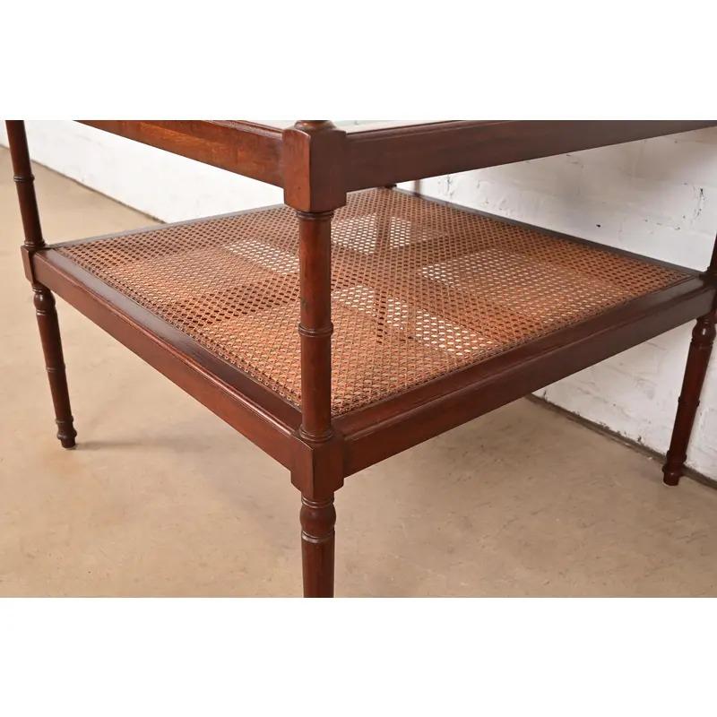 Baker Furniture Regency Mahogany and Cane Two-Tier Coffee Table For Sale 3
