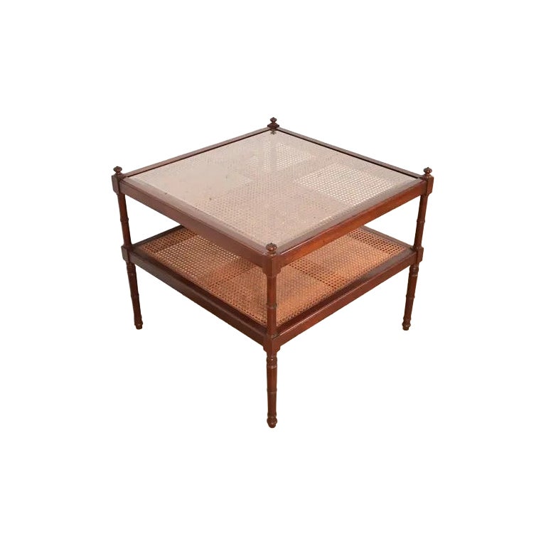 Baker Furniture Regency Mahogany and Cane Two-Tier Coffee Table For Sale