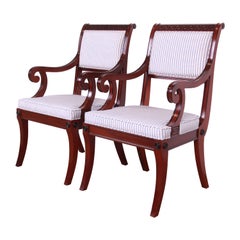 Baker Furniture Regency Mahogany and Ebonized Greek Key Armchairs, Pair