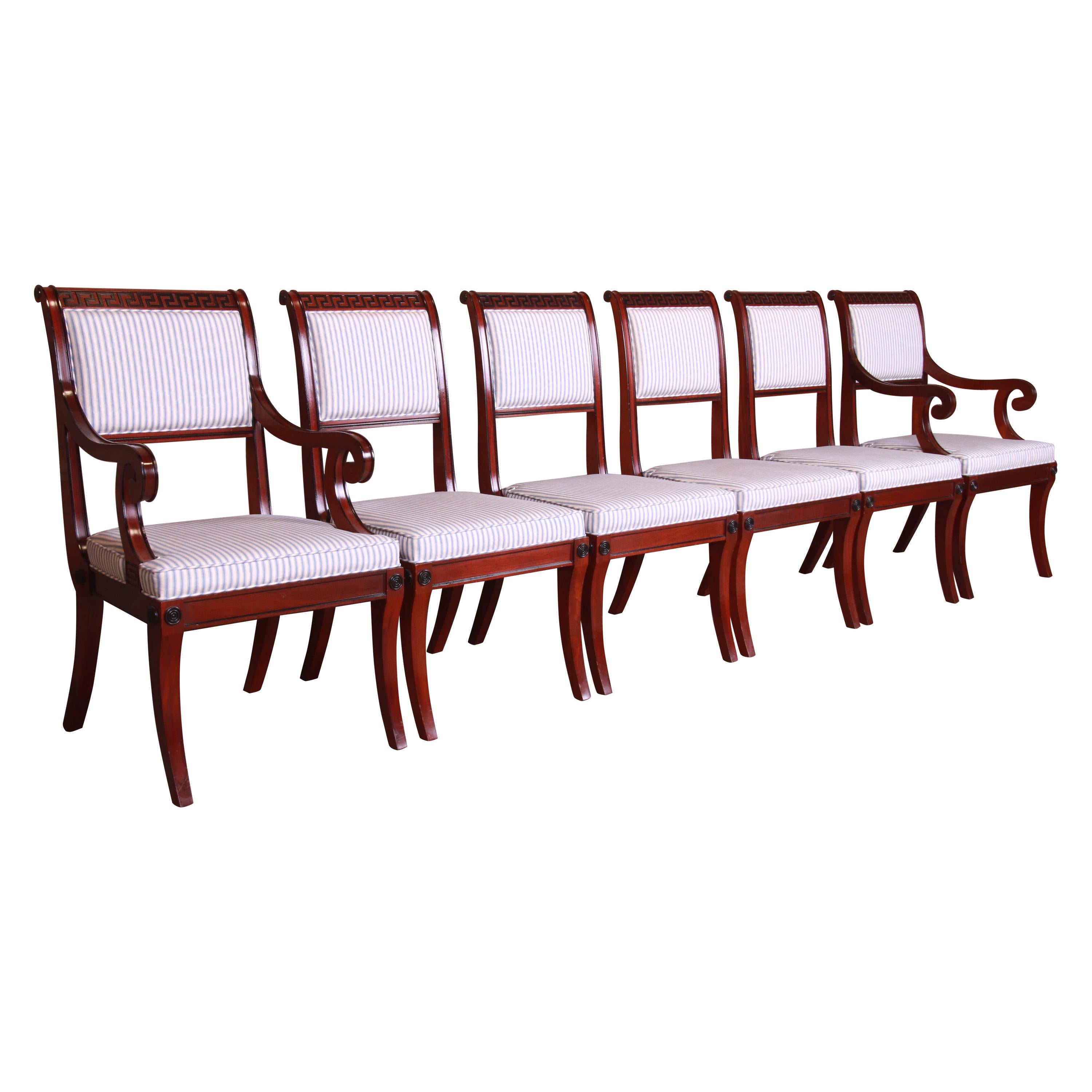 Baker Furniture Regency Mahogany and Ebonized Greek Key Dining Chairs, Set of 6