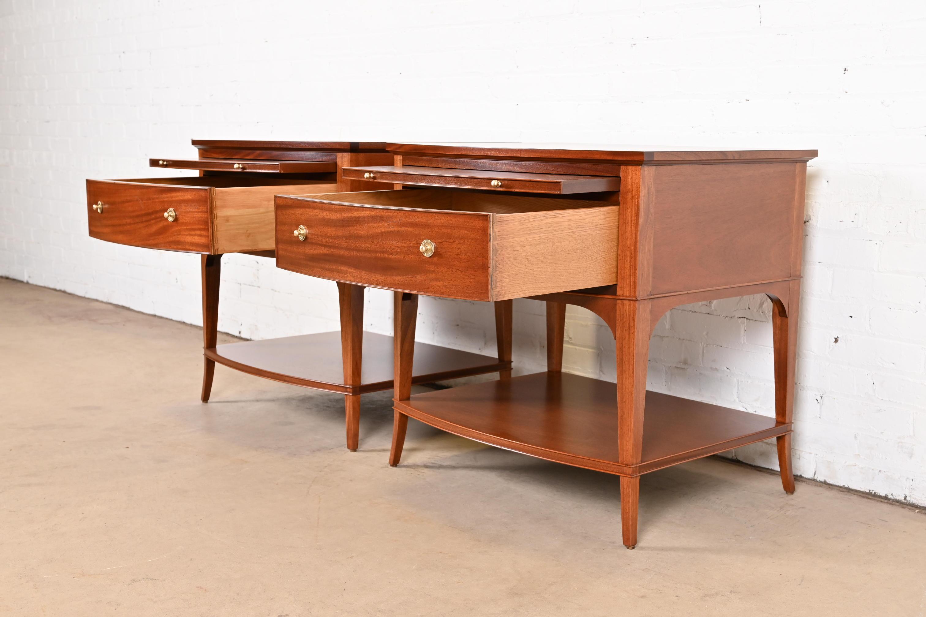 Baker Furniture Regency Mahogany Bedside Tables, Newly Refinished For Sale 4