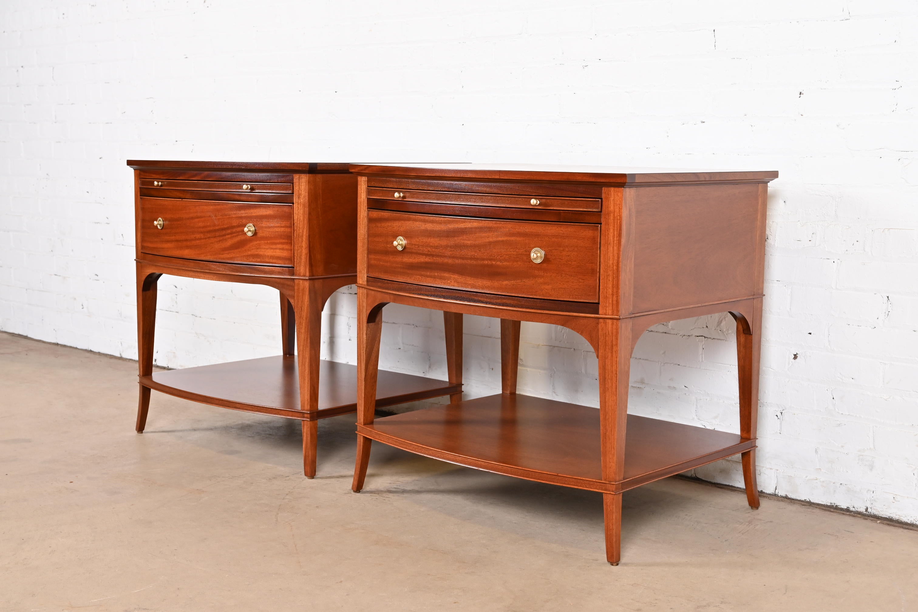 American Baker Furniture Regency Mahogany Bedside Tables, Newly Refinished