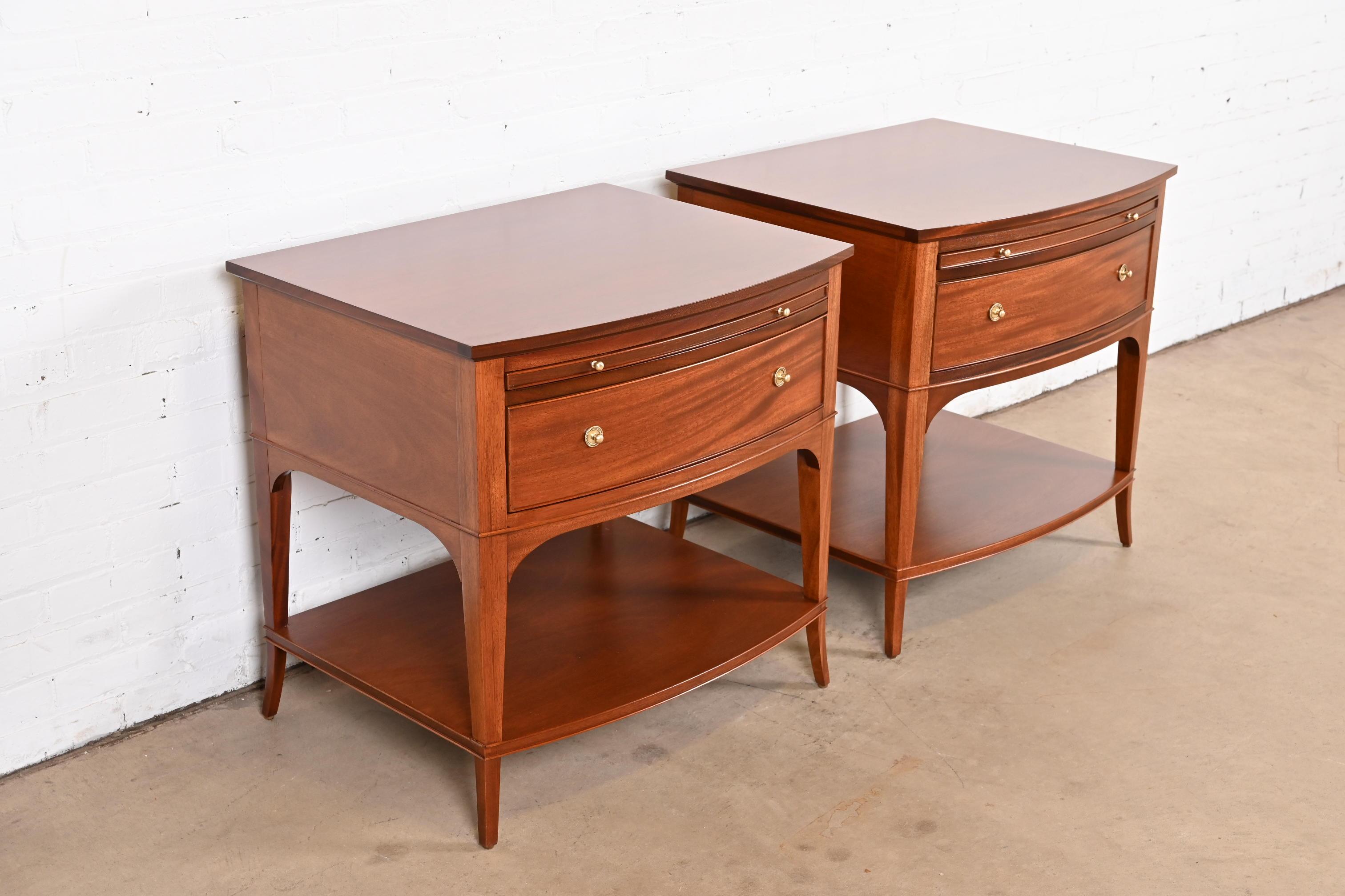 Brass Baker Furniture Regency Mahogany Bedside Tables, Newly Refinished