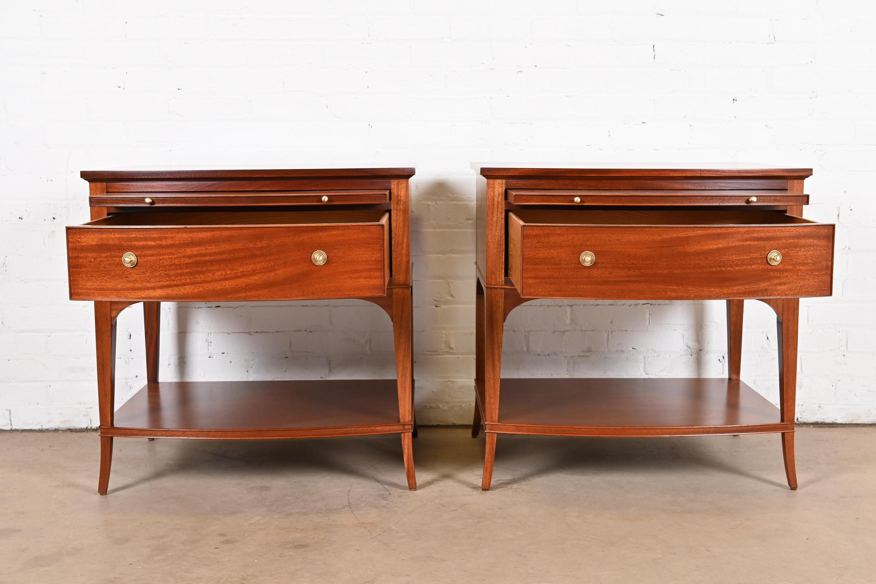 Baker Furniture Regency Mahogany Bedside Tables, Newly Refinished For Sale 2
