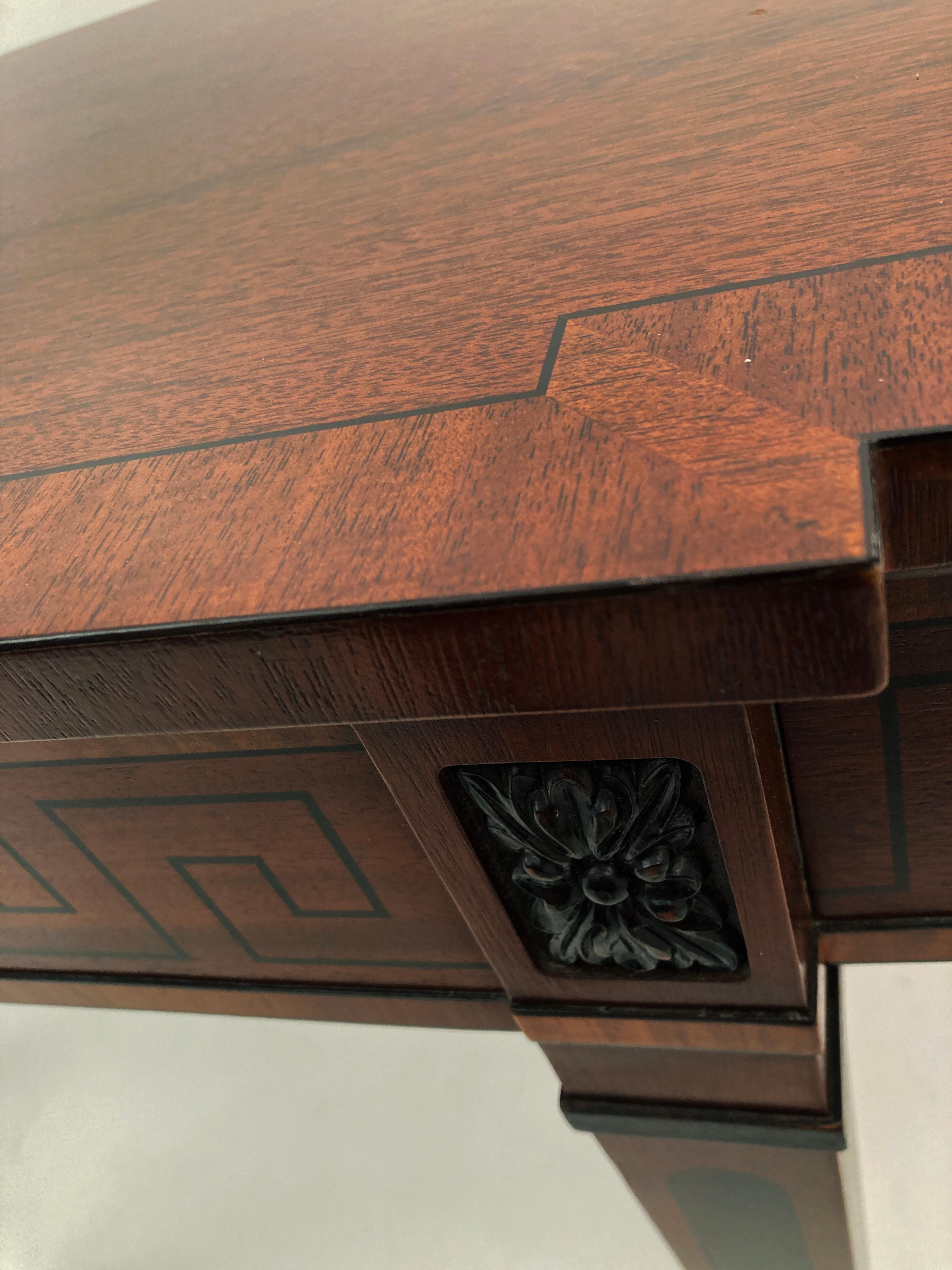 Baker Furniture Regency Mahogany Console Table with Ebonized Greek Key Inlay  7