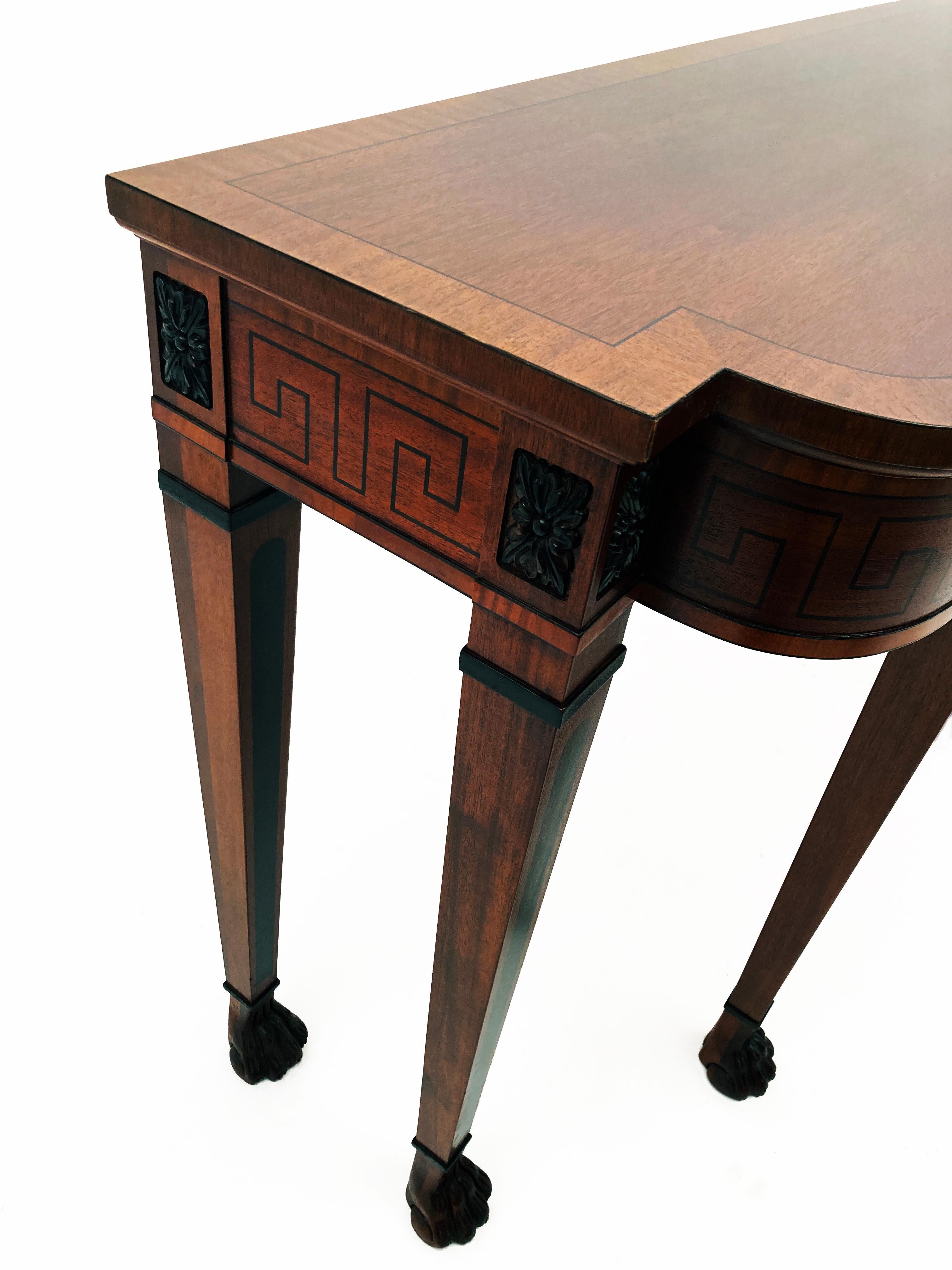 American Baker Furniture Regency Mahogany Console Table with Ebonized Greek Key Inlay 