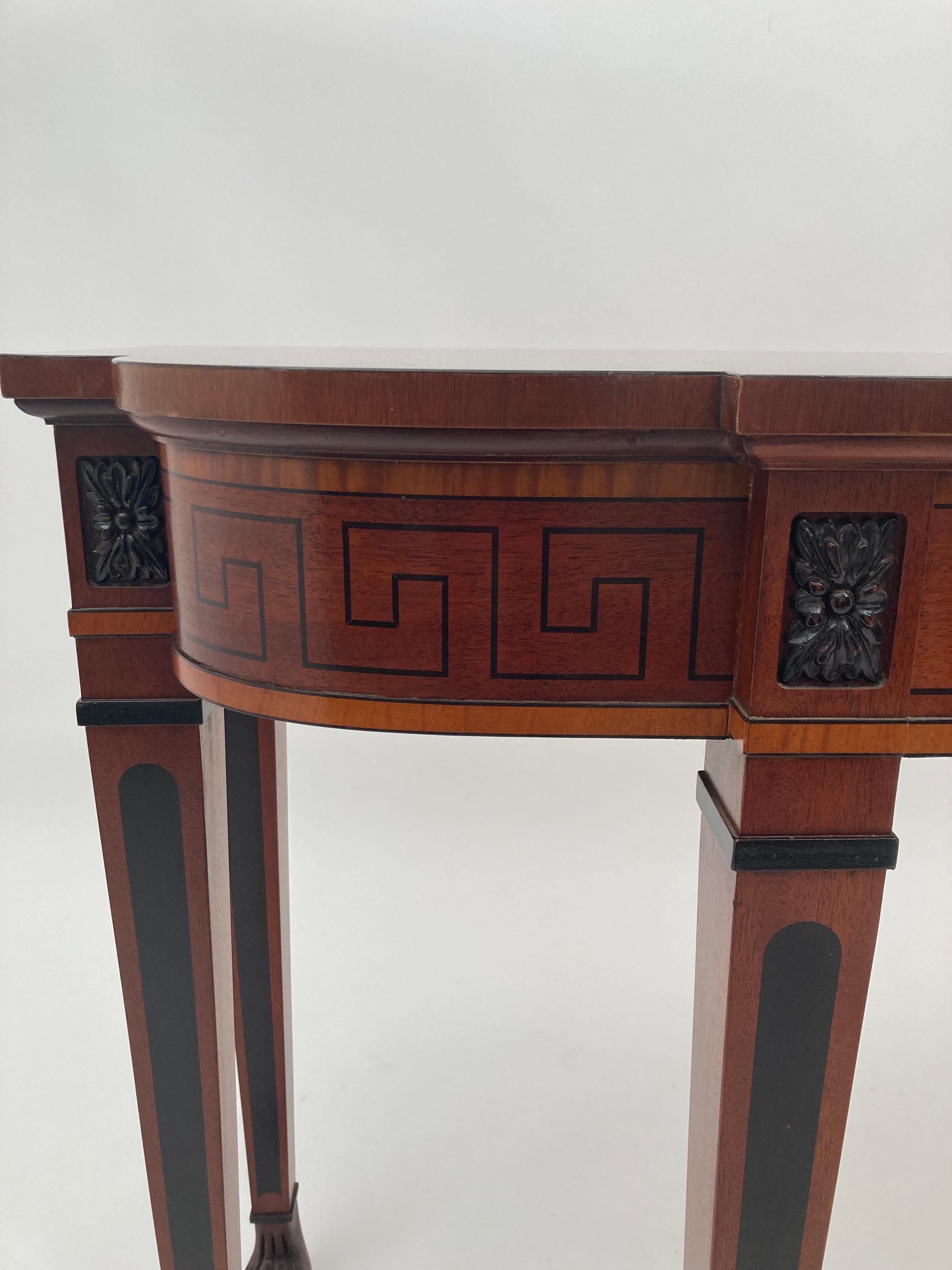 Baker Furniture Regency Mahogany Console Table with Ebonized Greek Key Inlay  For Sale 1