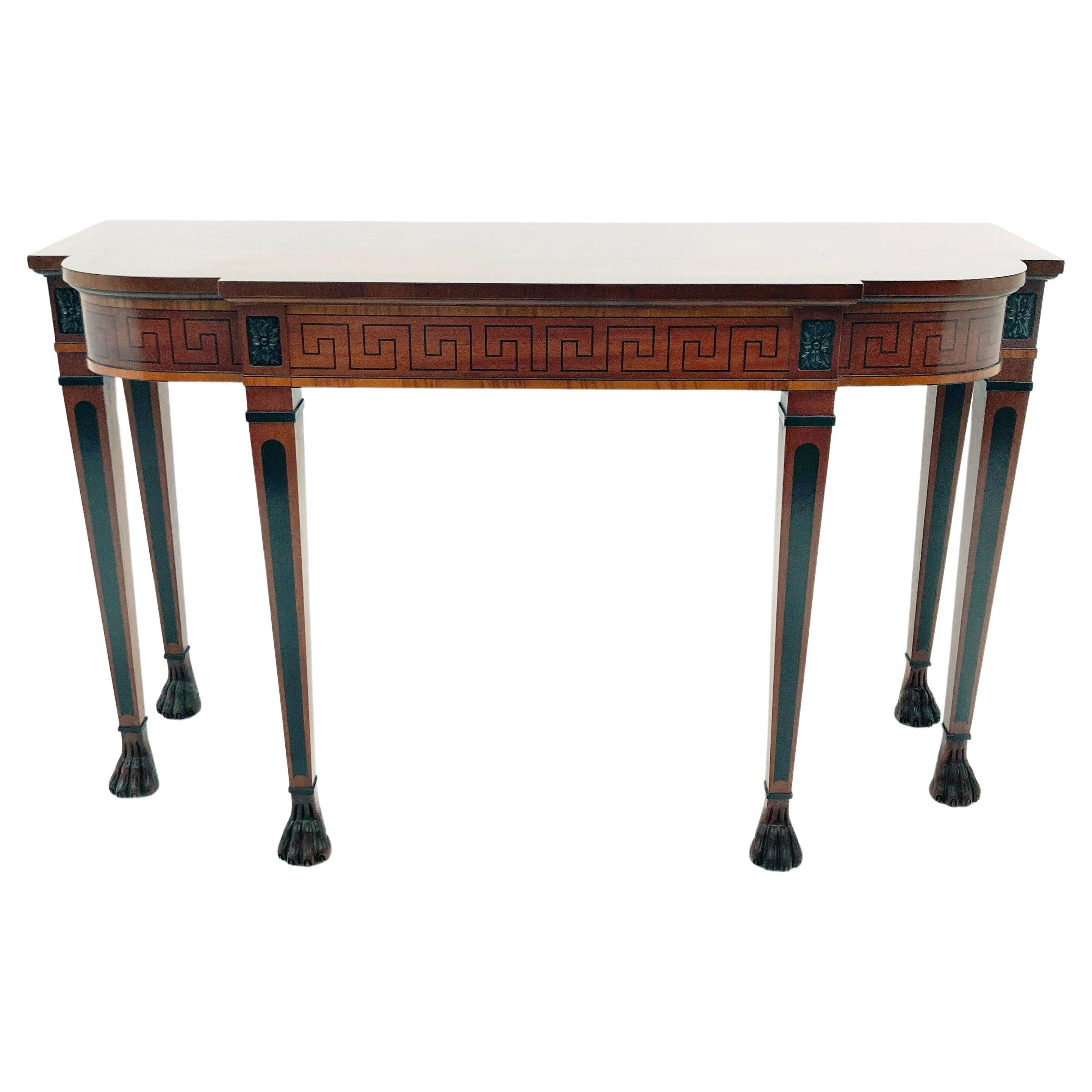 Baker Furniture Regency Mahogany Console Table with Ebonized Greek Key Inlay 