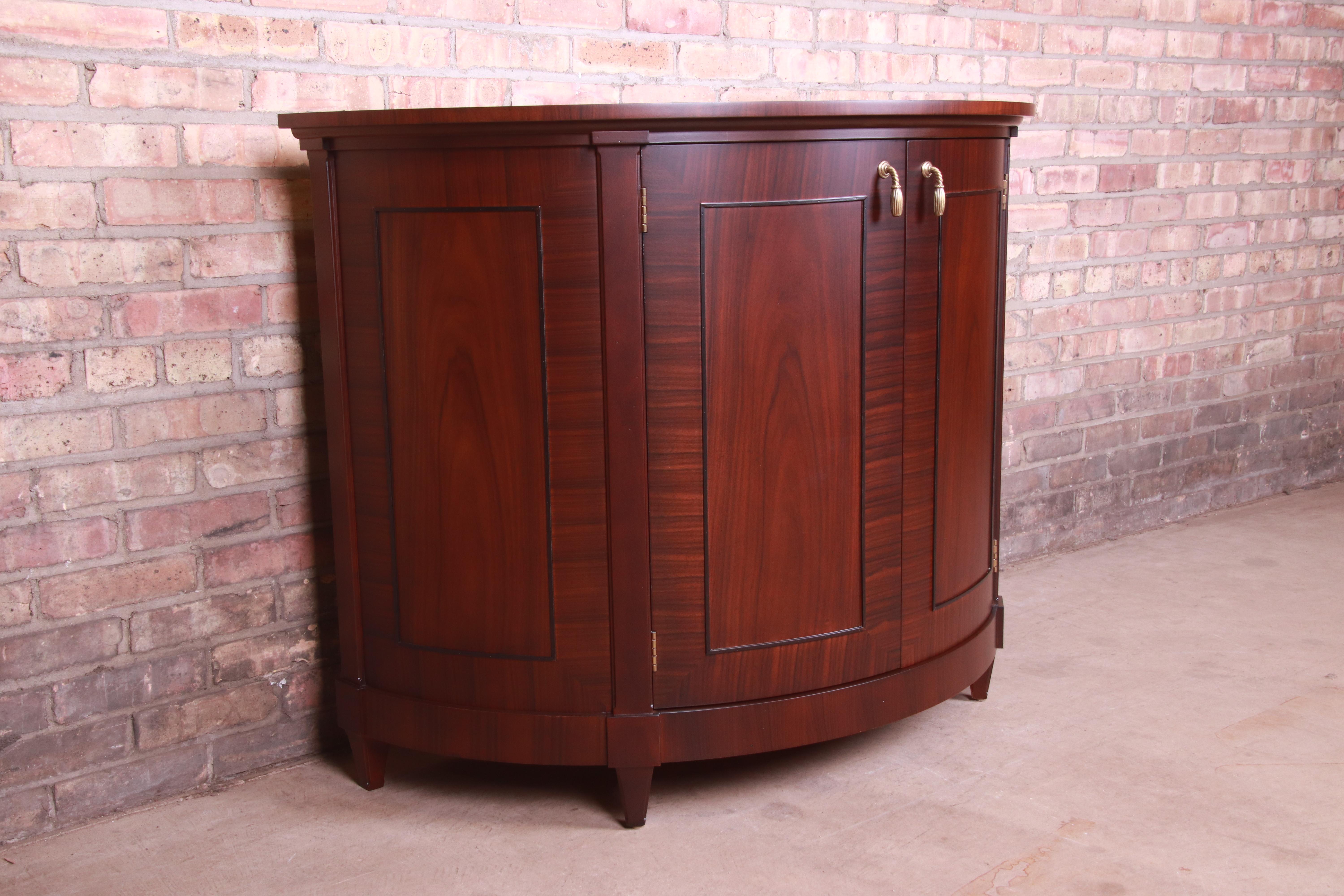 20th Century Baker Furniture Regency Mahogany Demilune Console or Bar Cabinet, Refinished
