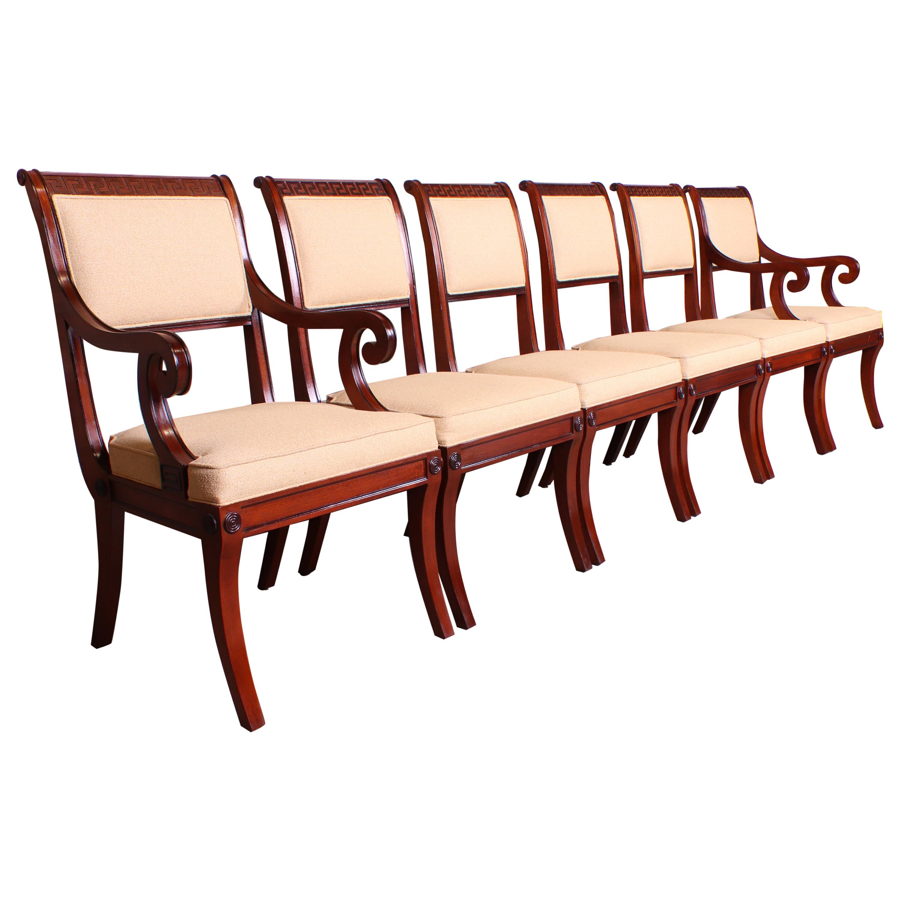 Baker Furniture Regency Mahogany Dining Chairs with Greek Key Design