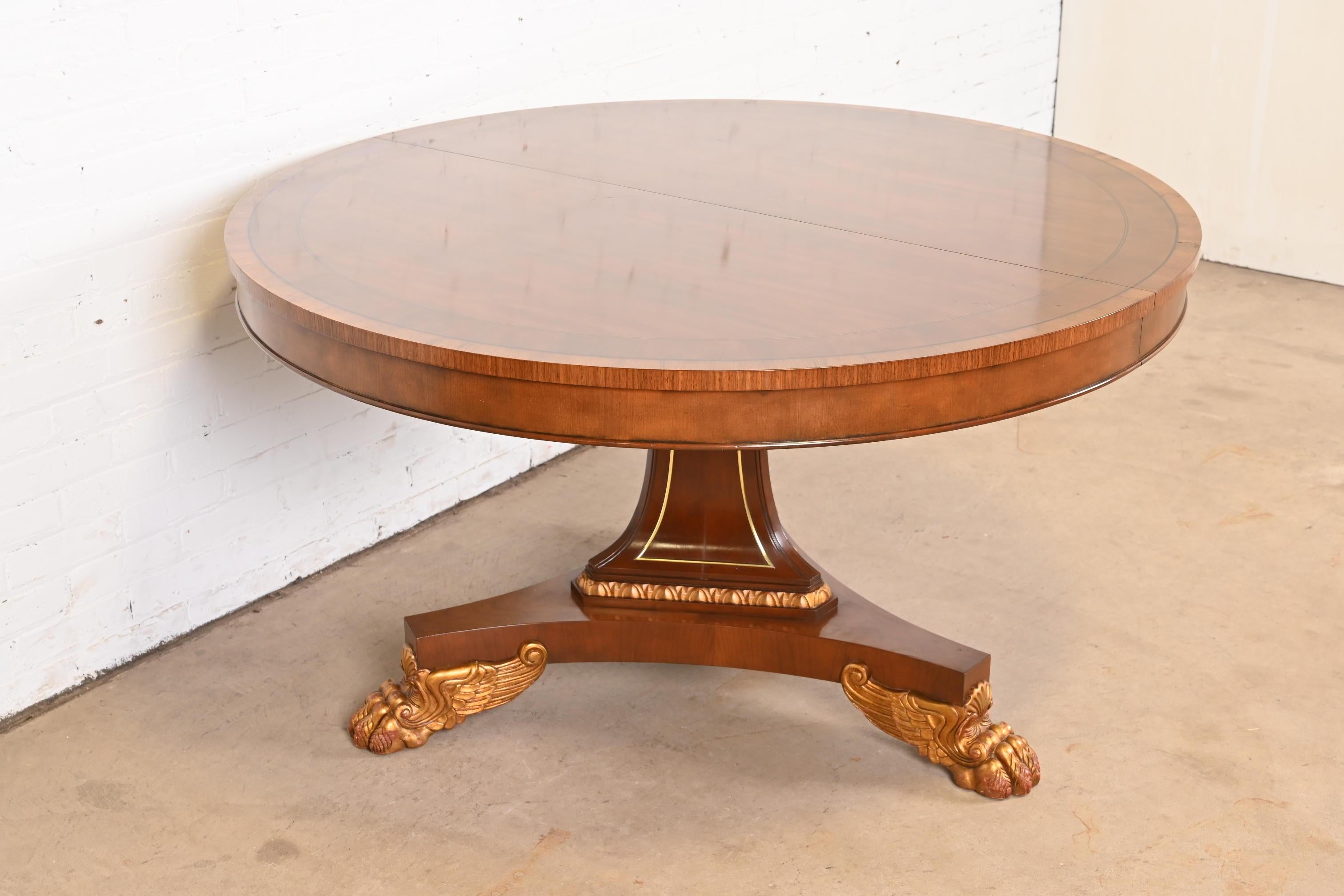 Brass Baker Furniture Regency Paw Foot Pedestal Dining Table or Center Table For Sale