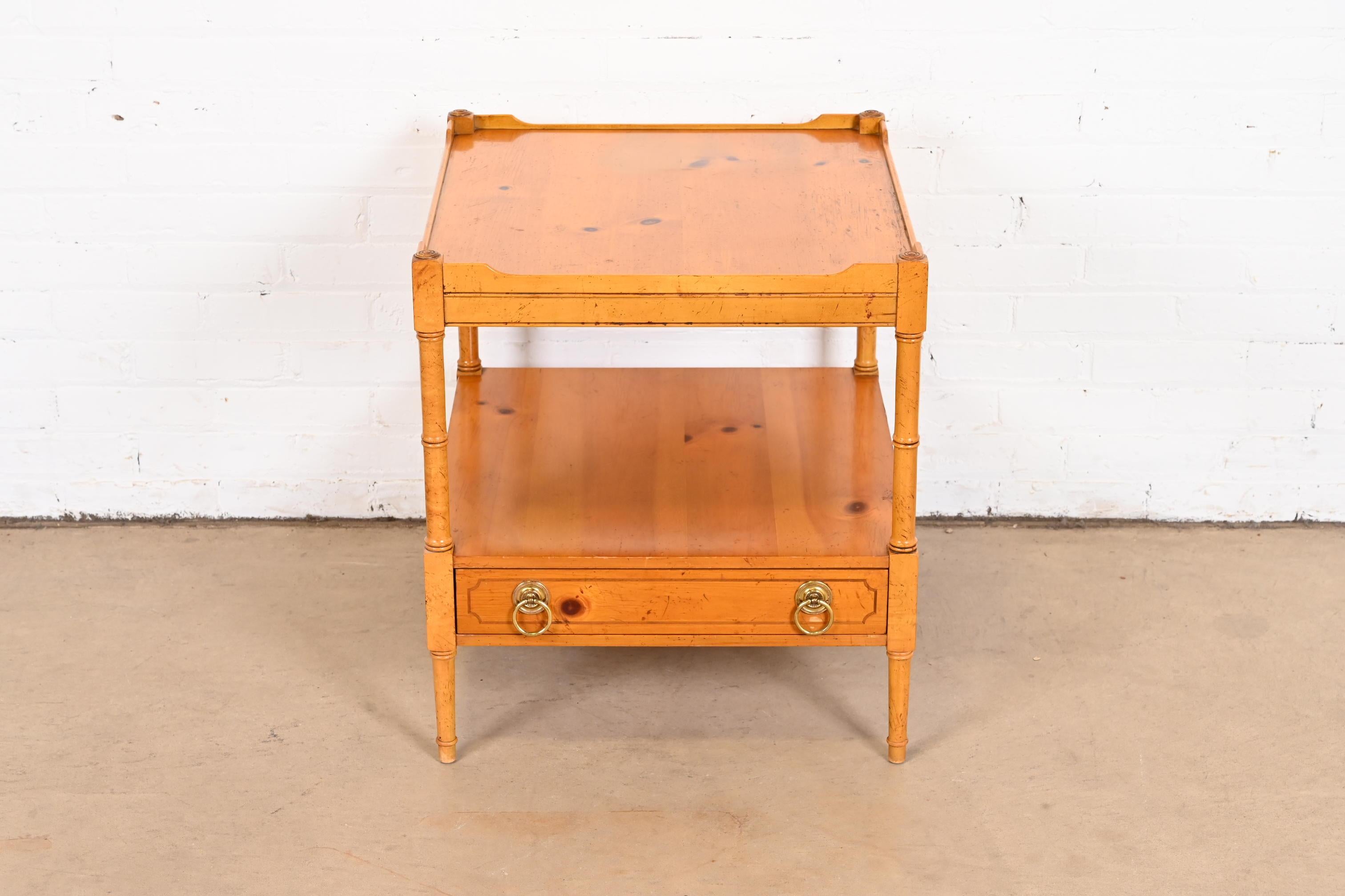Brass Baker Furniture Regency Pine Two-Tier Nightstand or Side Table
