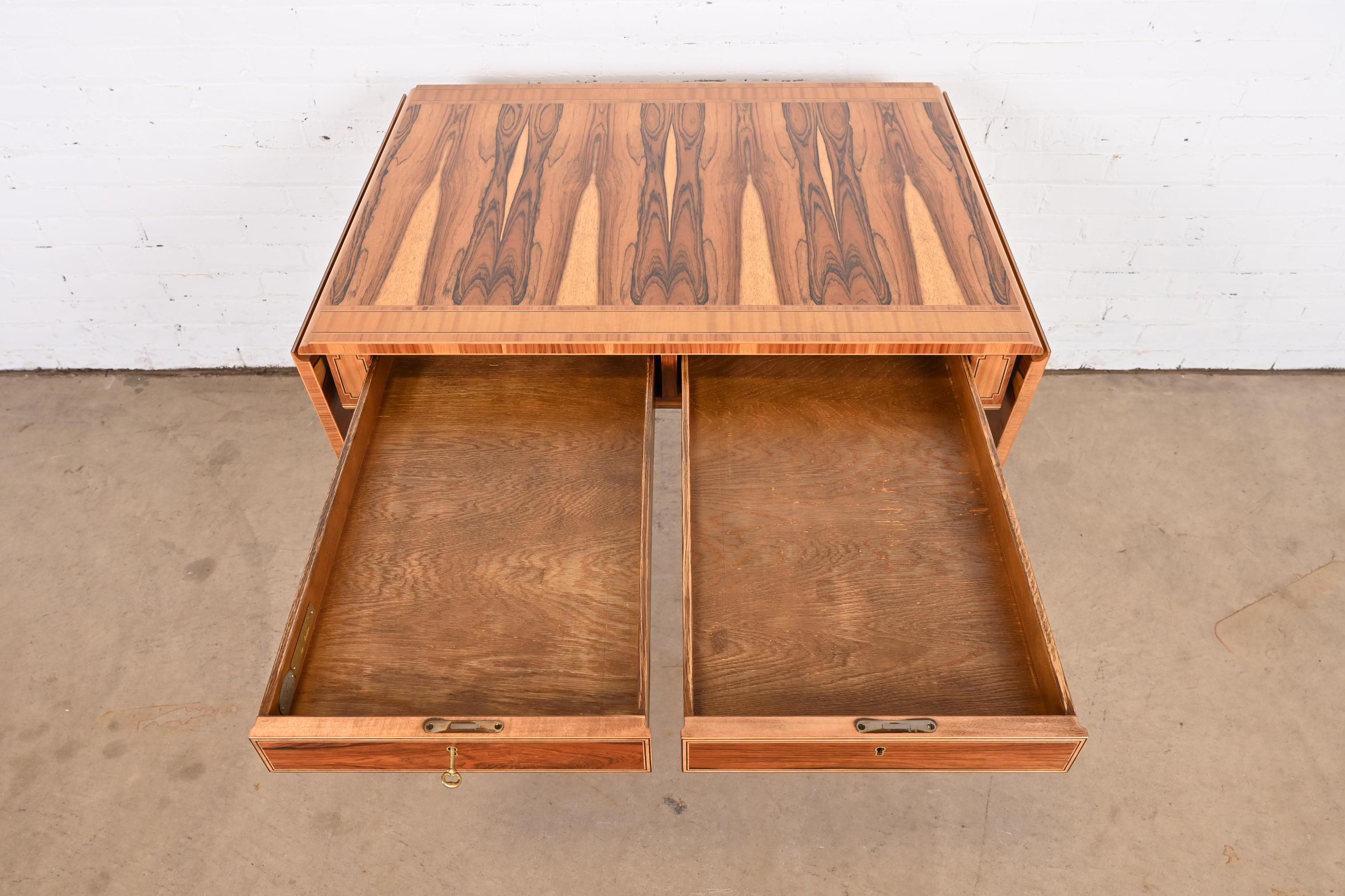 Baker Furniture Regency Rosewood Drop Leaf Writing Desk or Console, Refinished For Sale 4