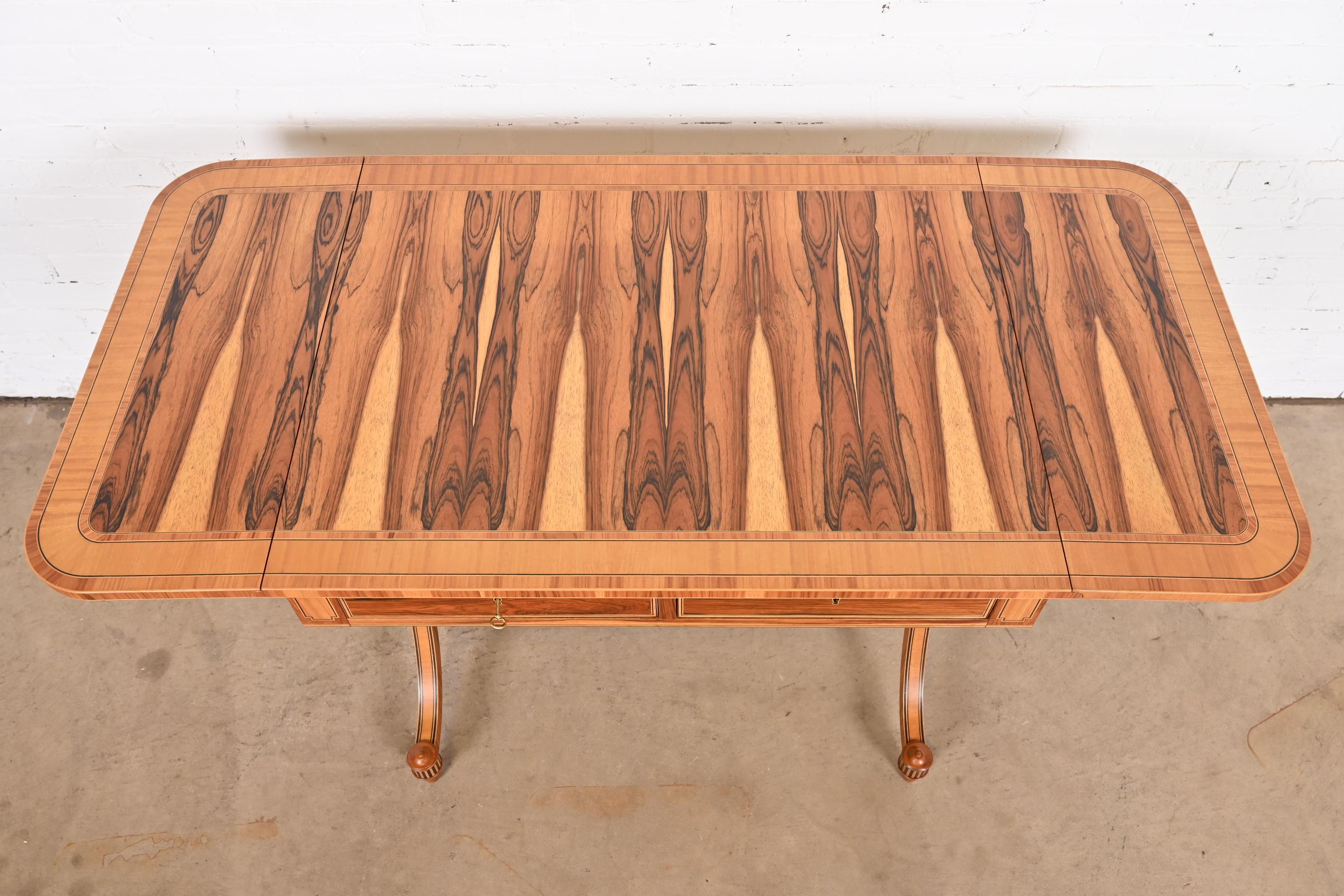 Baker Furniture Regency Rosewood Drop Leaf Writing Desk or Console, Refinished For Sale 7