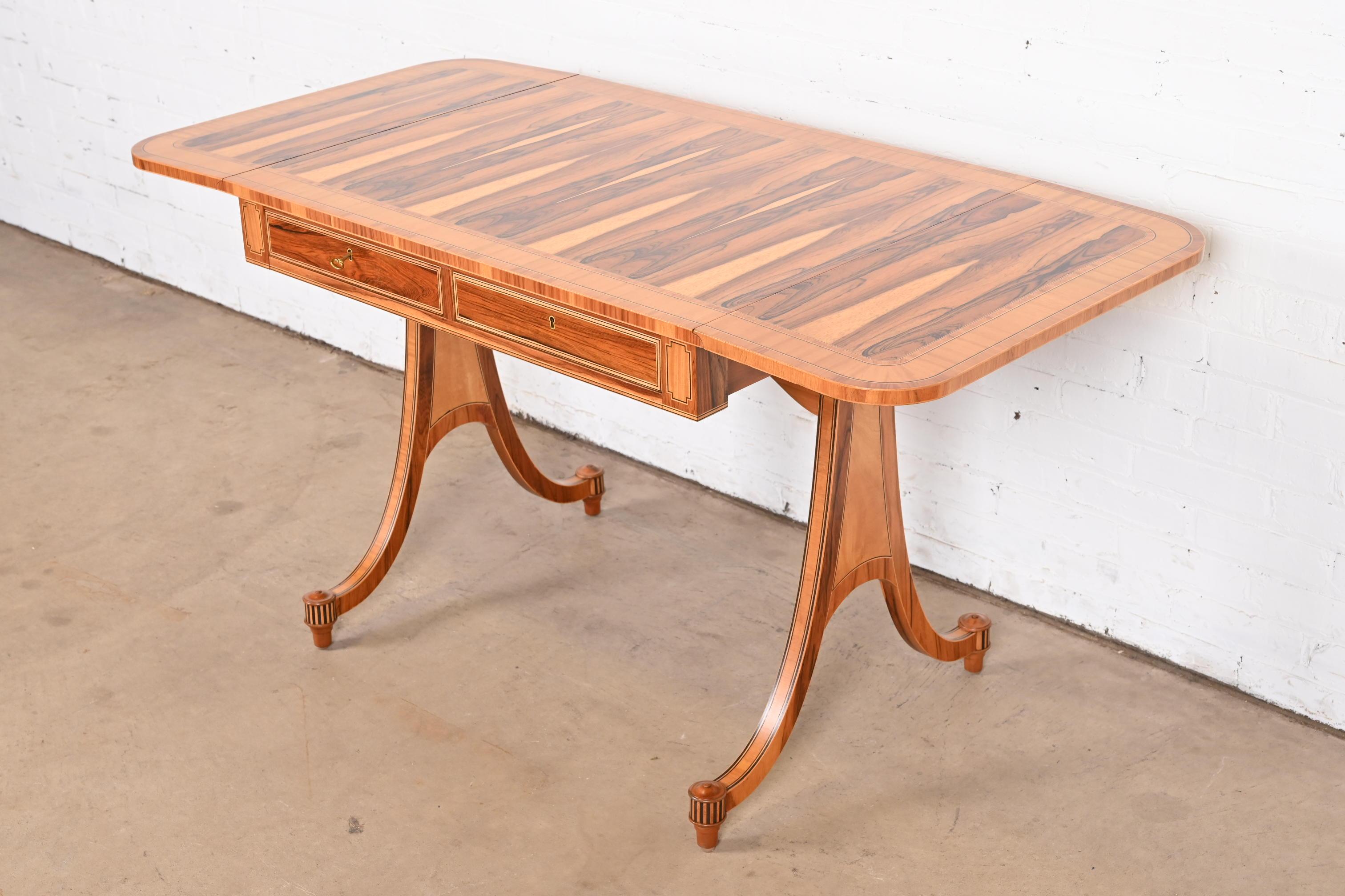 Baker Furniture Regency Rosewood Drop Leaf Writing Desk or Console, Refinished en vente 10